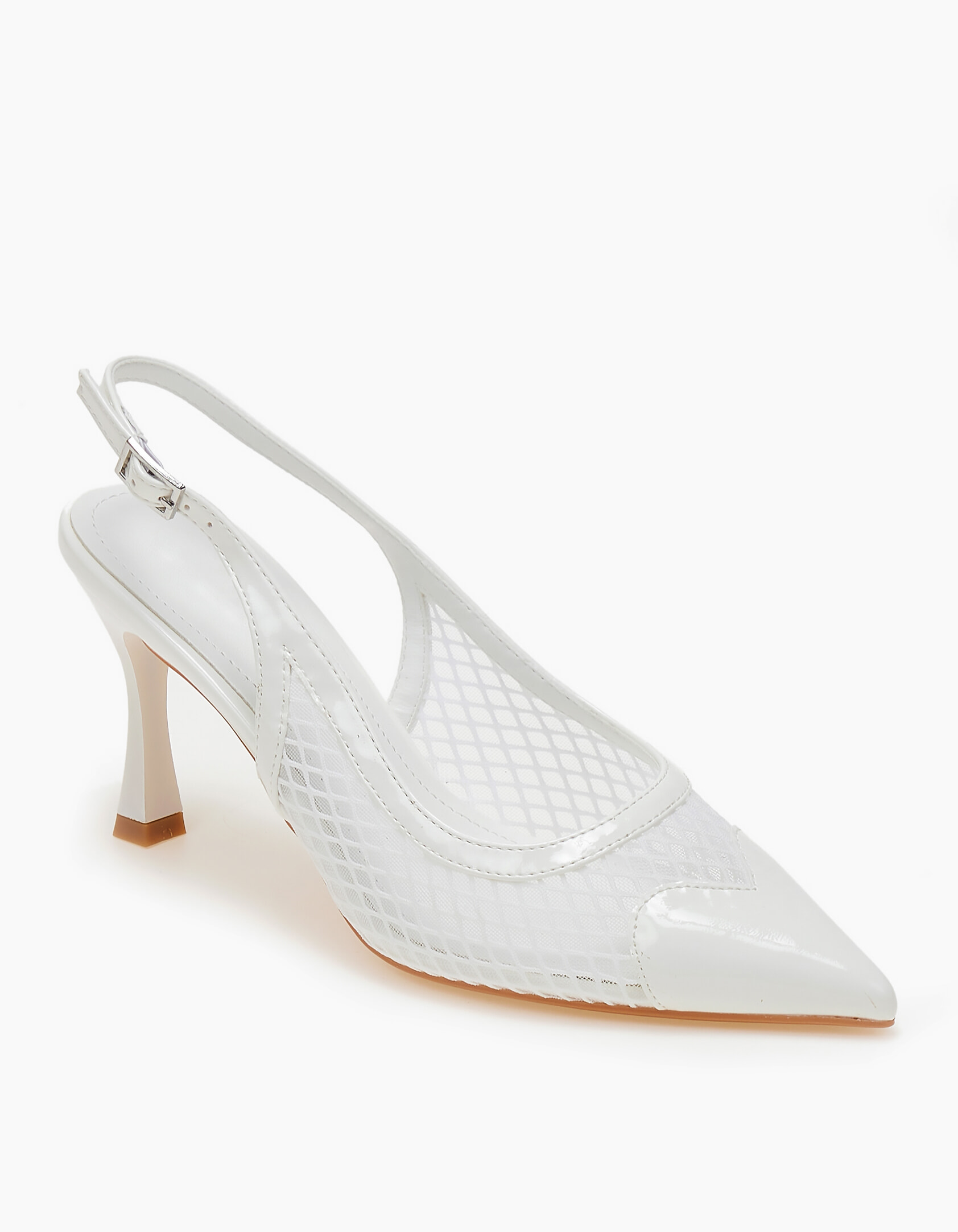 Slingback γόβες με δίχτυ και καρδιά - Λευκό