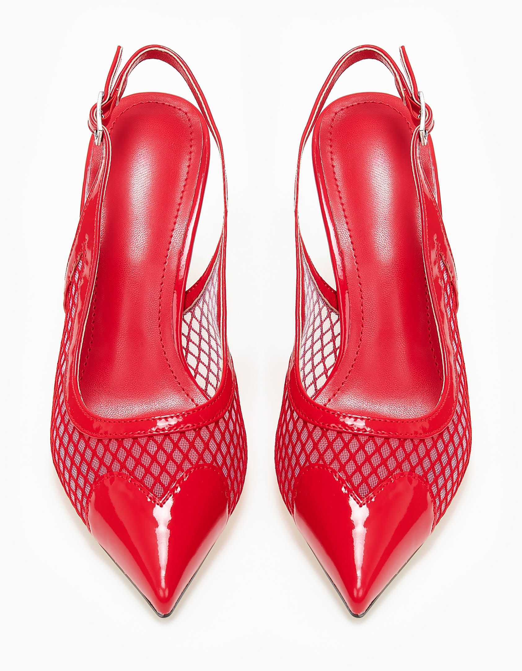 Slingback γόβες με δίχτυ και καρδιά - Κόκκινο