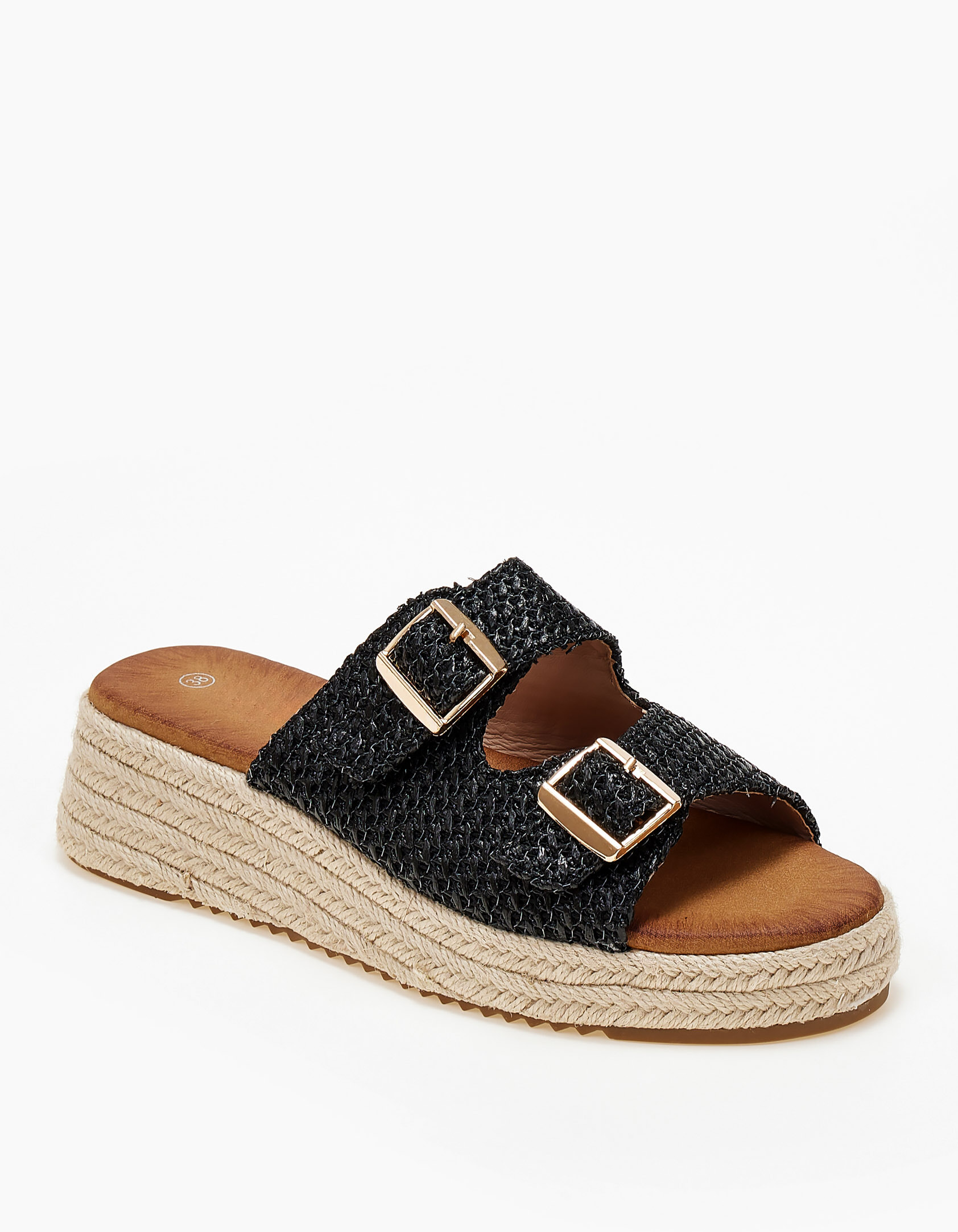 Πλατφόρμες με ψάθα και σχοινί στη σόλα - Μαύρο