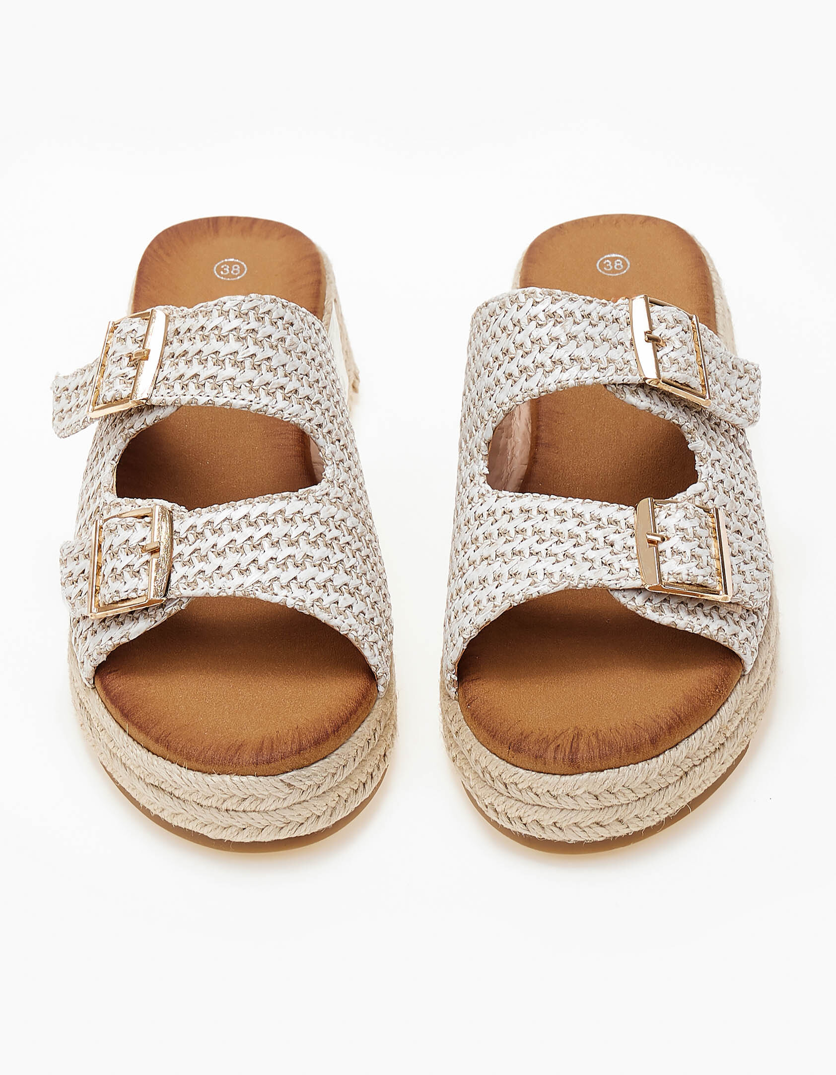 Πλατφόρμες με ψάθα και σχοινί στη σόλα - Μπεζ