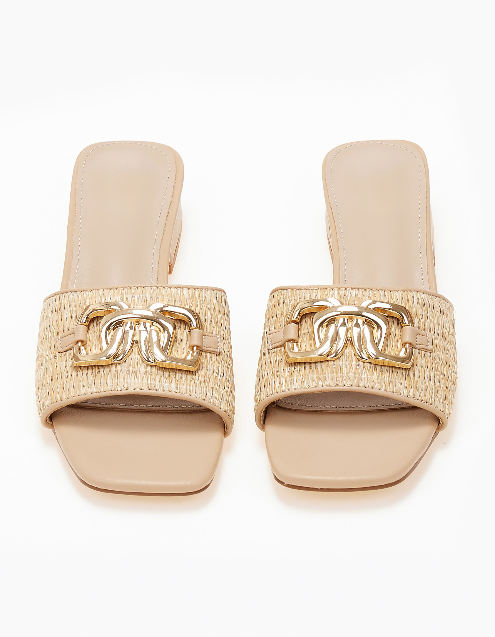 Issue Χαμηλά mules σε καρέ γραμμή με μεταλλική λεπτομέρεια - Μπεζ