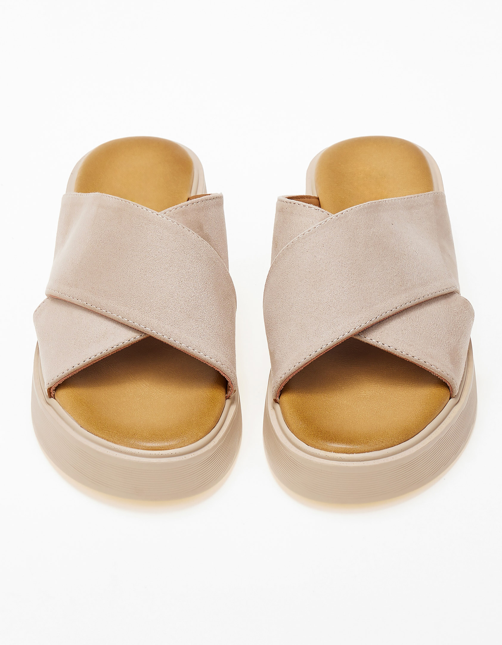 Πλατφόρμες με suede φάσες χιαστί - Μπεζ