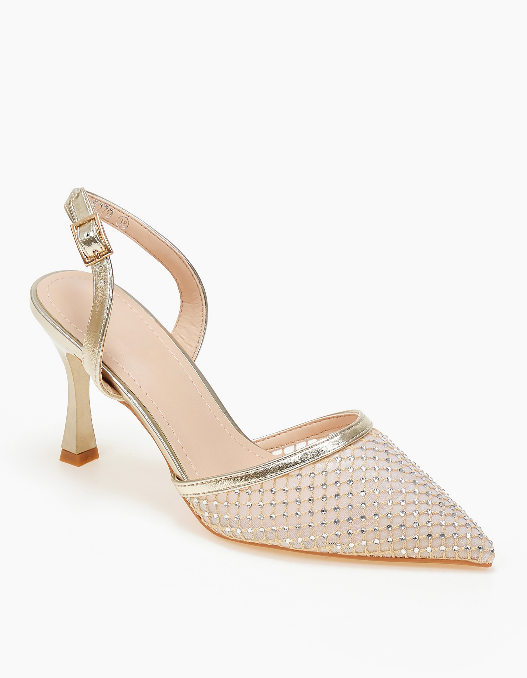 Slingback γόβες με δίχτυ και στράς - Χρυσό