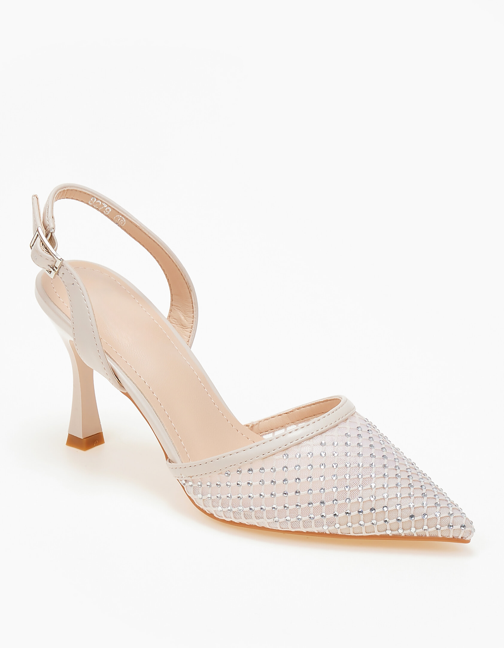 Slingback γόβες με δίχτυ και στράς - Μπεζ