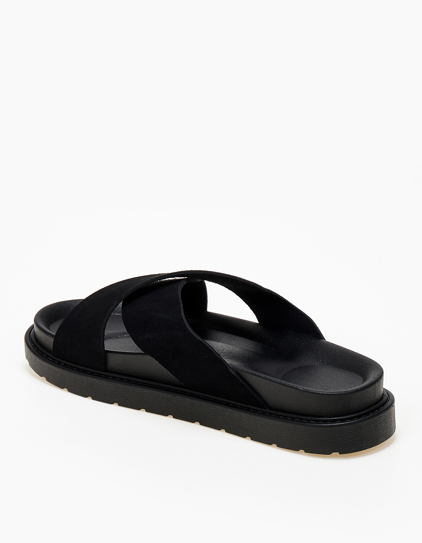 Σανδάλια flatform με suede φάσες χιαστί - Μαύρο φωτογραφία