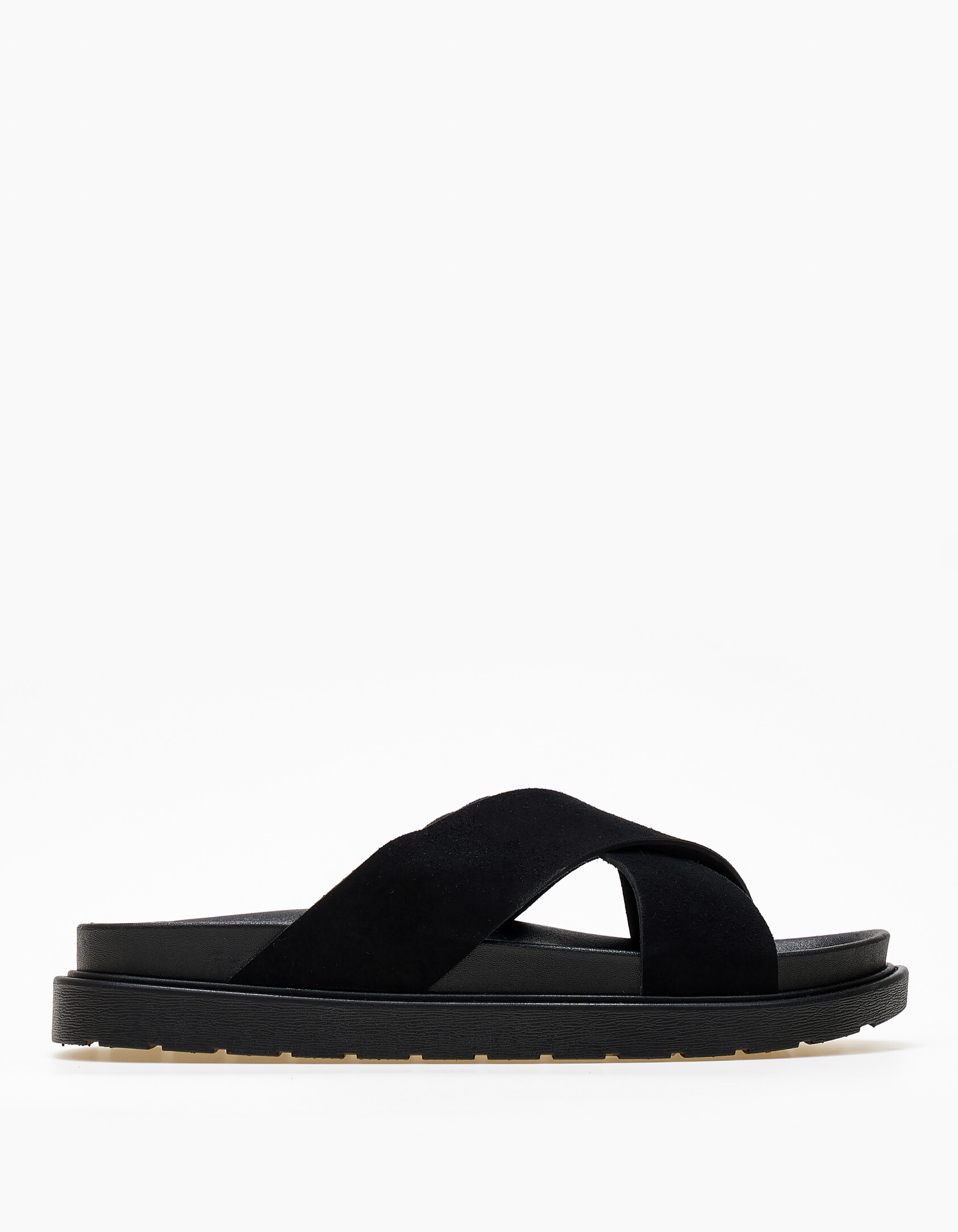 Σανδάλια flatform με suede φάσες χιαστί - Μαύρο φωτογραφία