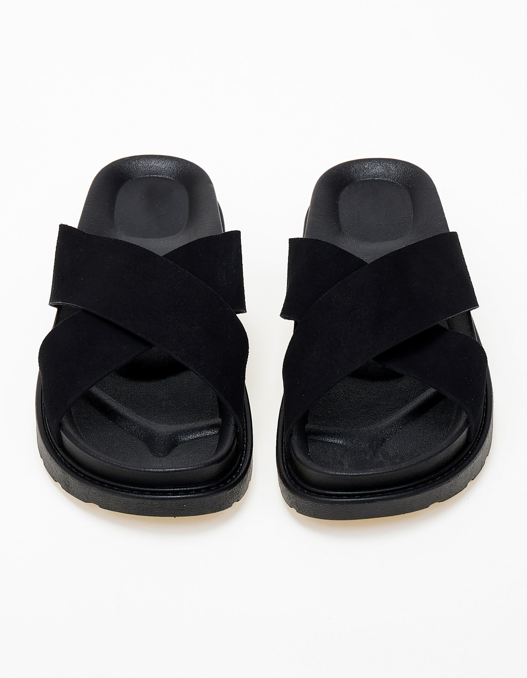Σανδάλια flatform με suede φάσες χιαστί - Μαύρο φωτογραφία