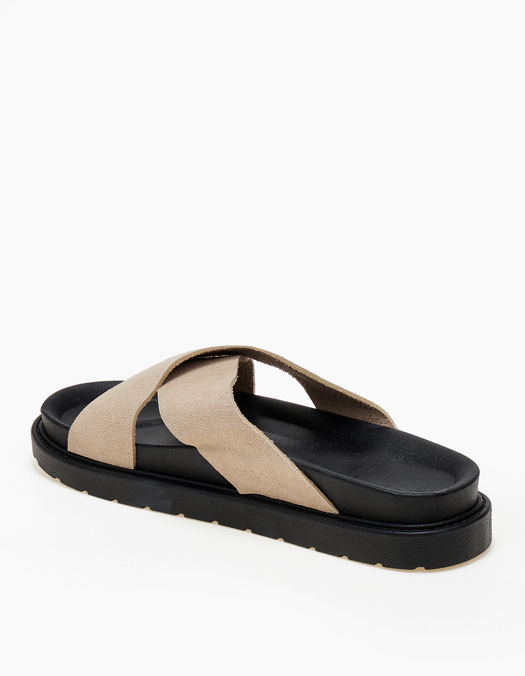 Σανδάλια flatform με suede φάσες χιαστί - Μπεζ φωτογραφία