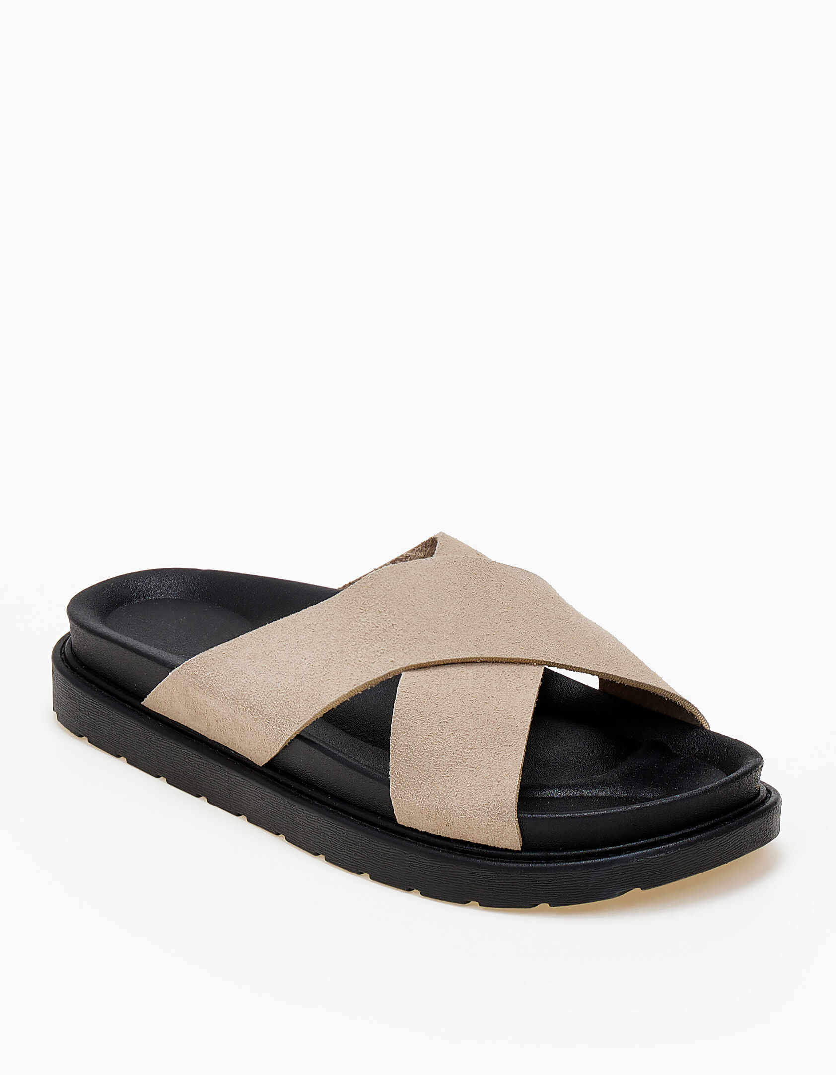 Σανδάλια flatform με suede φάσες χιαστί - Μπεζ φωτογραφία