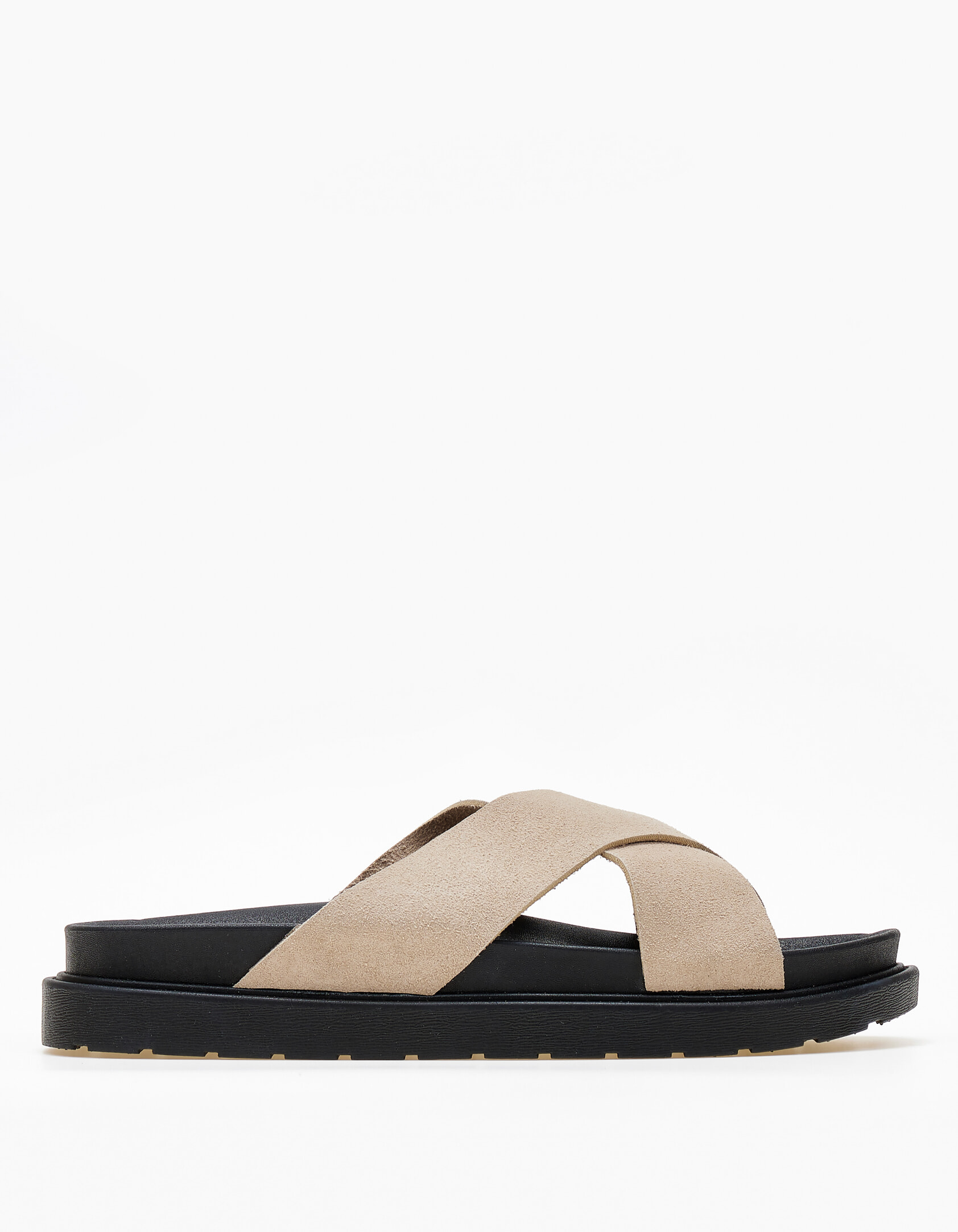 Σανδάλια flatform με suede φάσες χιαστί - Μπεζ φωτογραφία