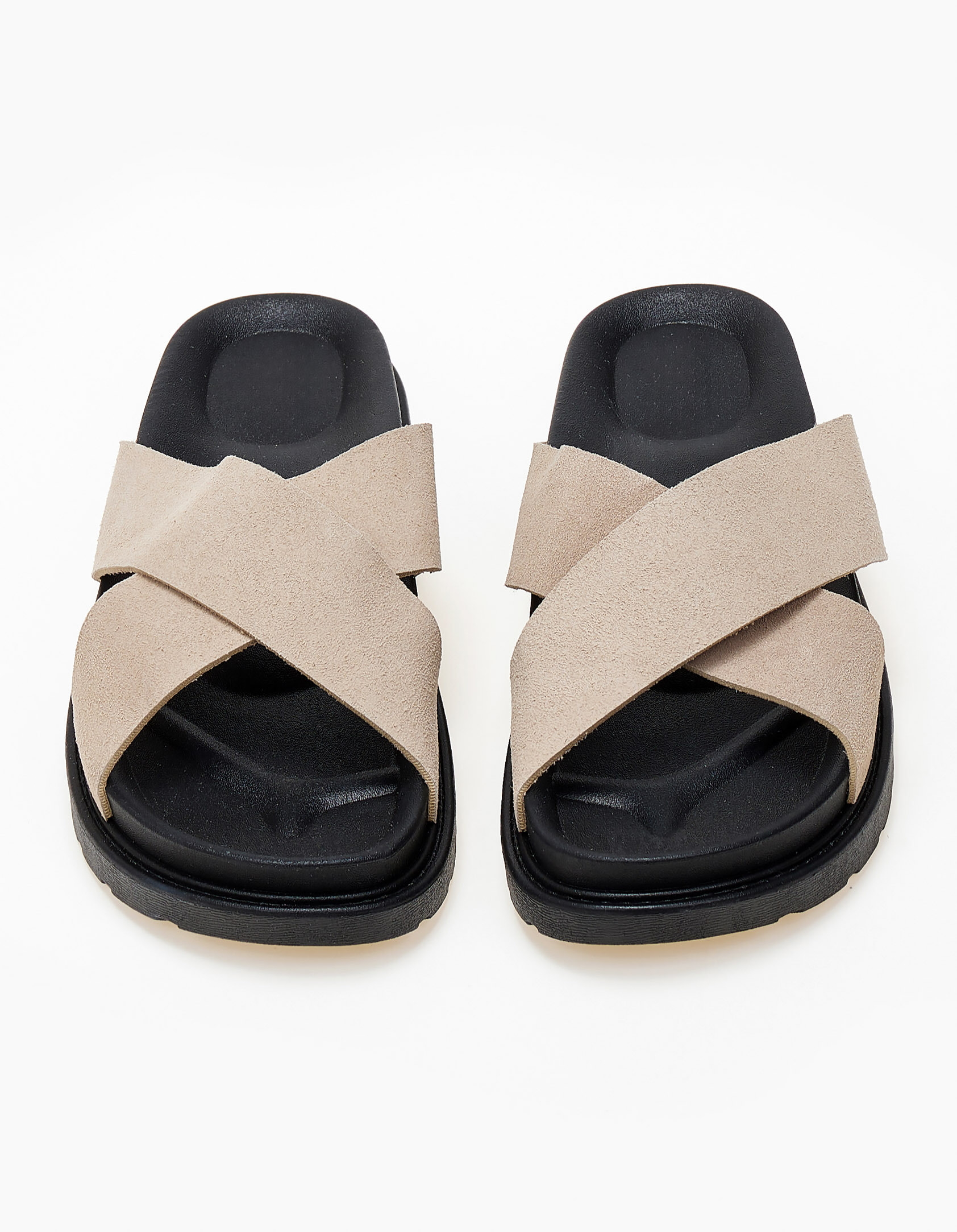 Σανδάλια flatform με suede φάσες χιαστί - Μπεζ