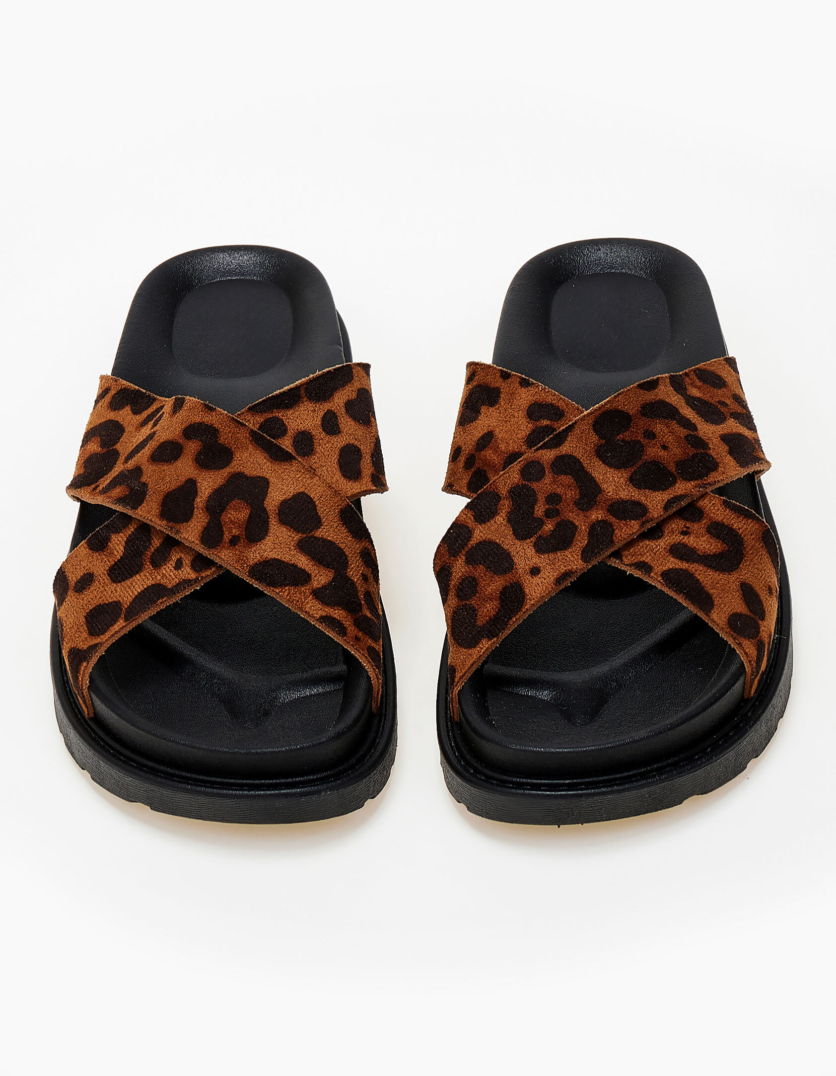 Σανδάλια flatform με suede φάσες χιαστί - Λεοπάρ