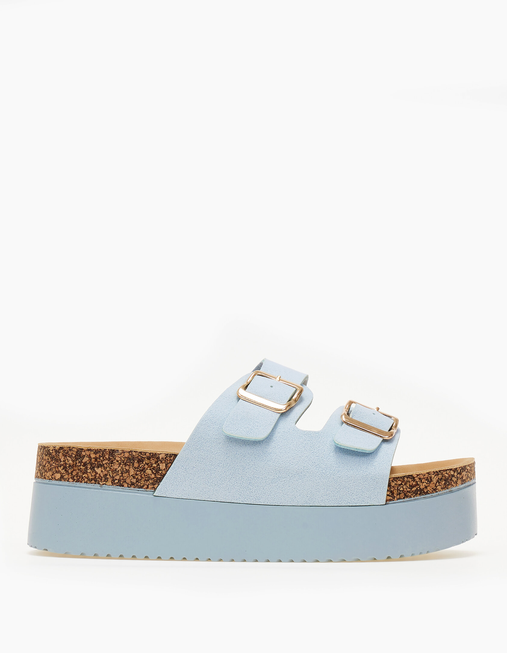 Ψηλά σανδάλια flatform με suede υφή και αγκράφες - Μπλε