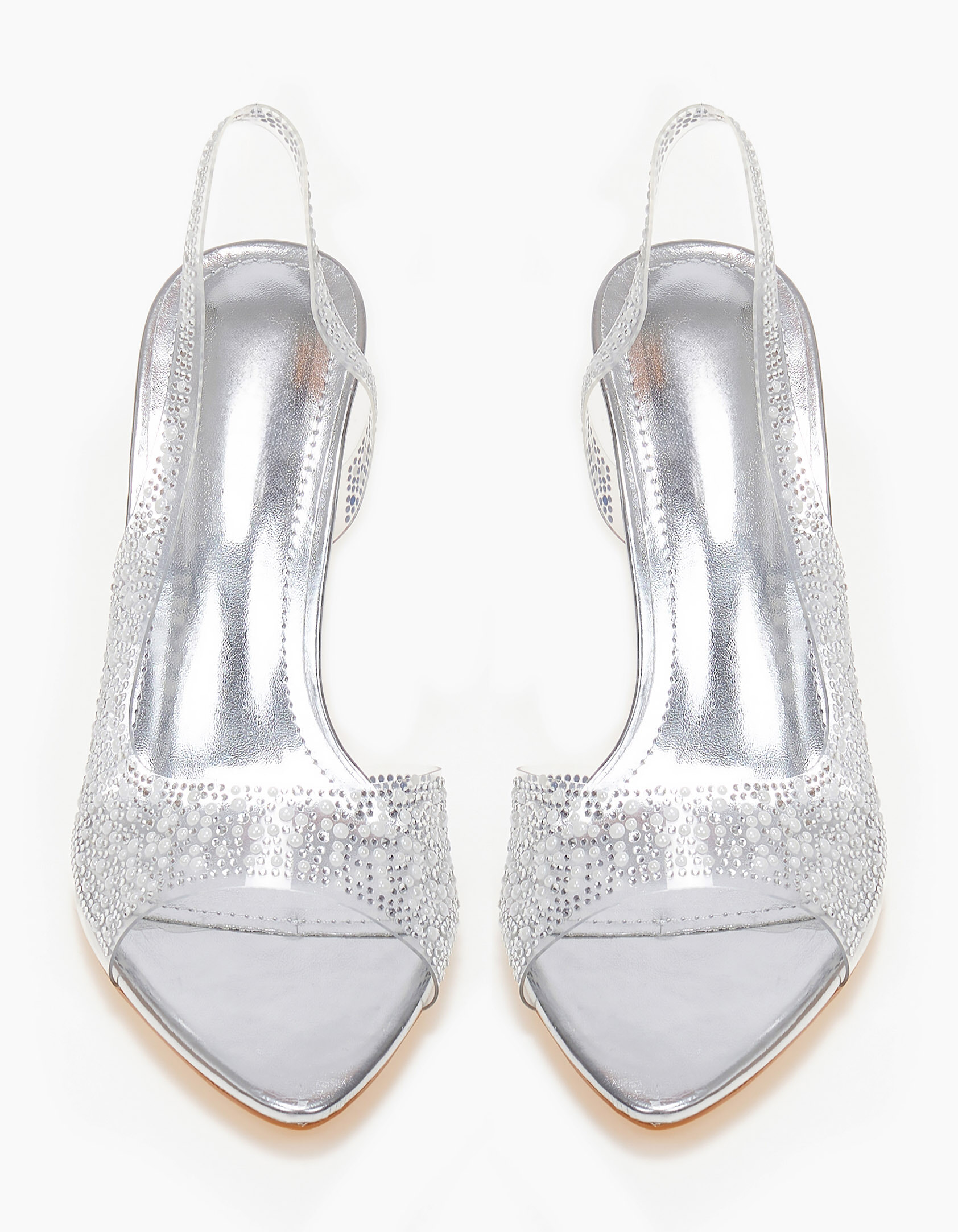 Πέδιλα με διαφάνεια και λεπτό τακούνι - Ασημί φωτογραφία