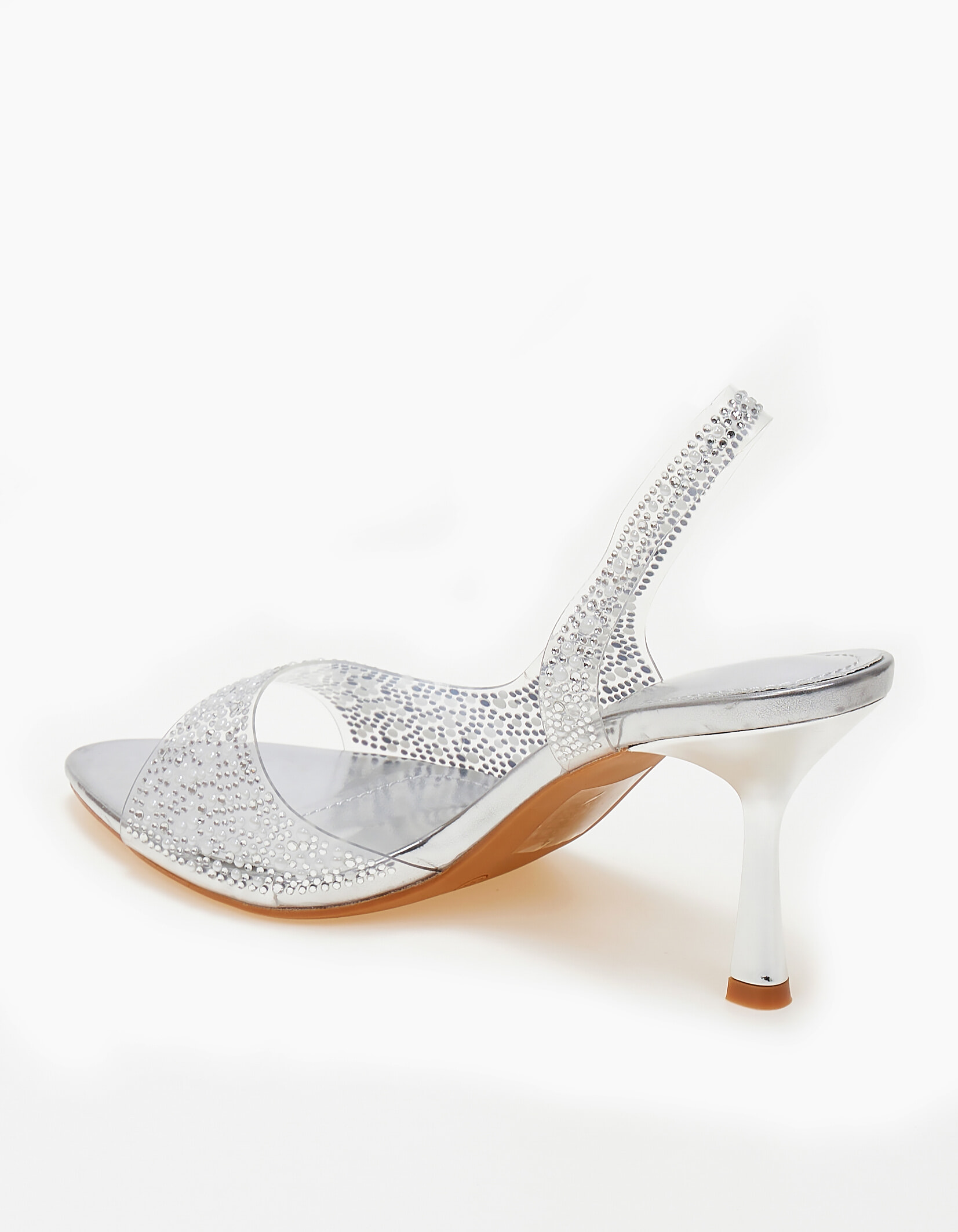 Πέδιλα με διαφάνεια και λεπτό τακούνι - Ασημί φωτογραφία