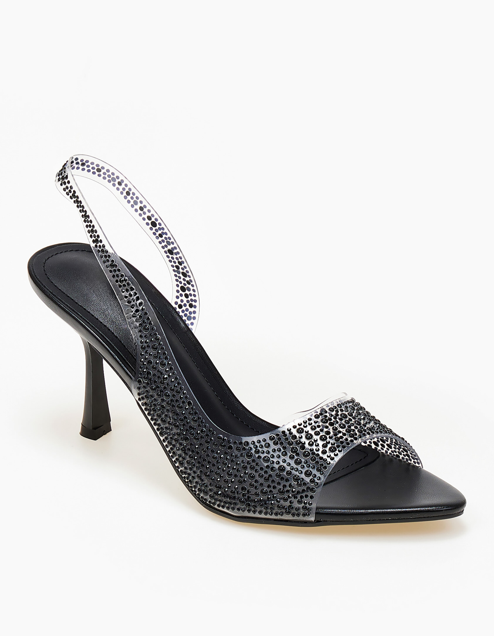 Πέδιλα με διαφάνεια και λεπτό τακούνι - Μαύρο φωτογραφία