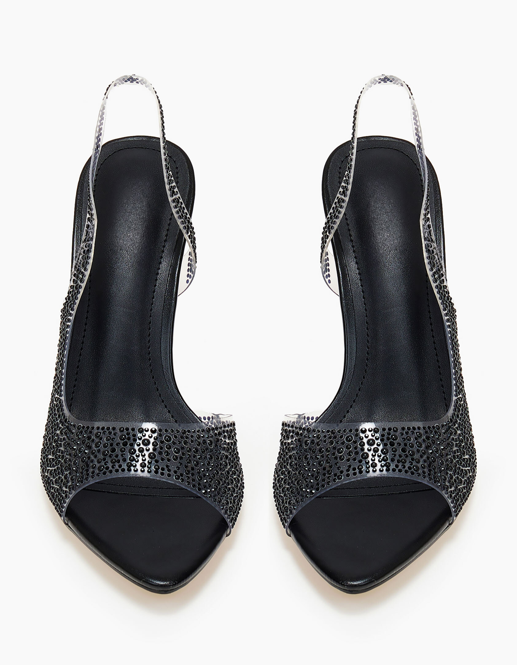 Πέδιλα με διαφάνεια και λεπτό τακούνι - Μαύρο φωτογραφία