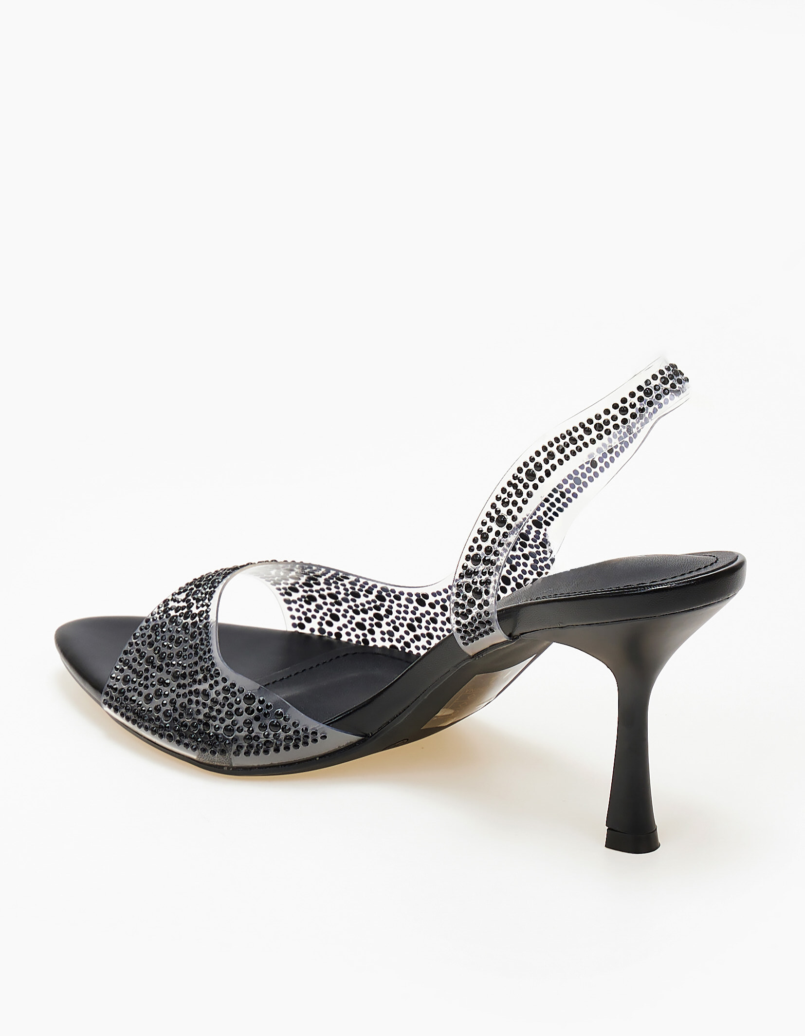 Πέδιλα με διαφάνεια και λεπτό τακούνι - Μαύρο φωτογραφία