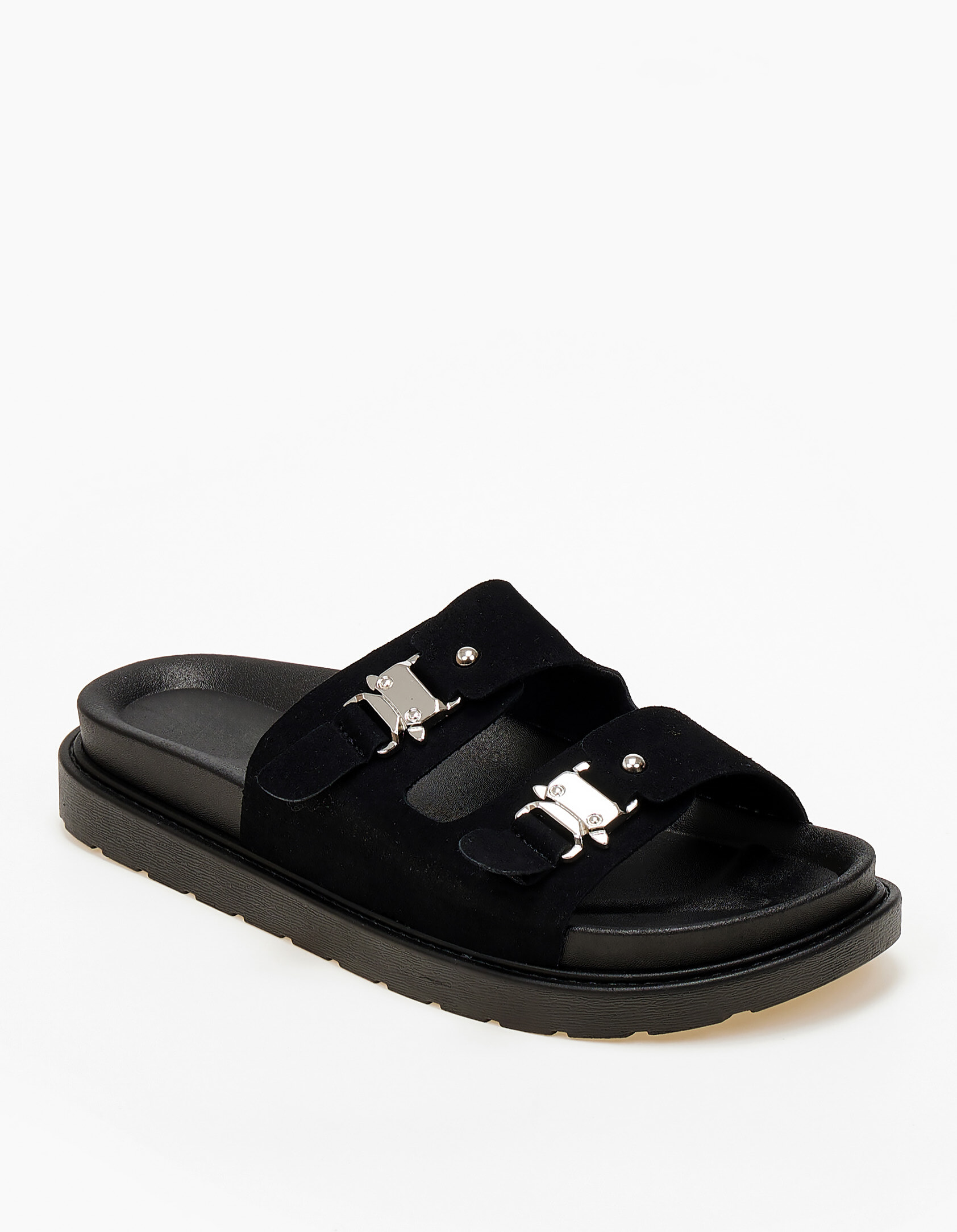 Σανδάλια flatform με suede φάσες - Μαύρο