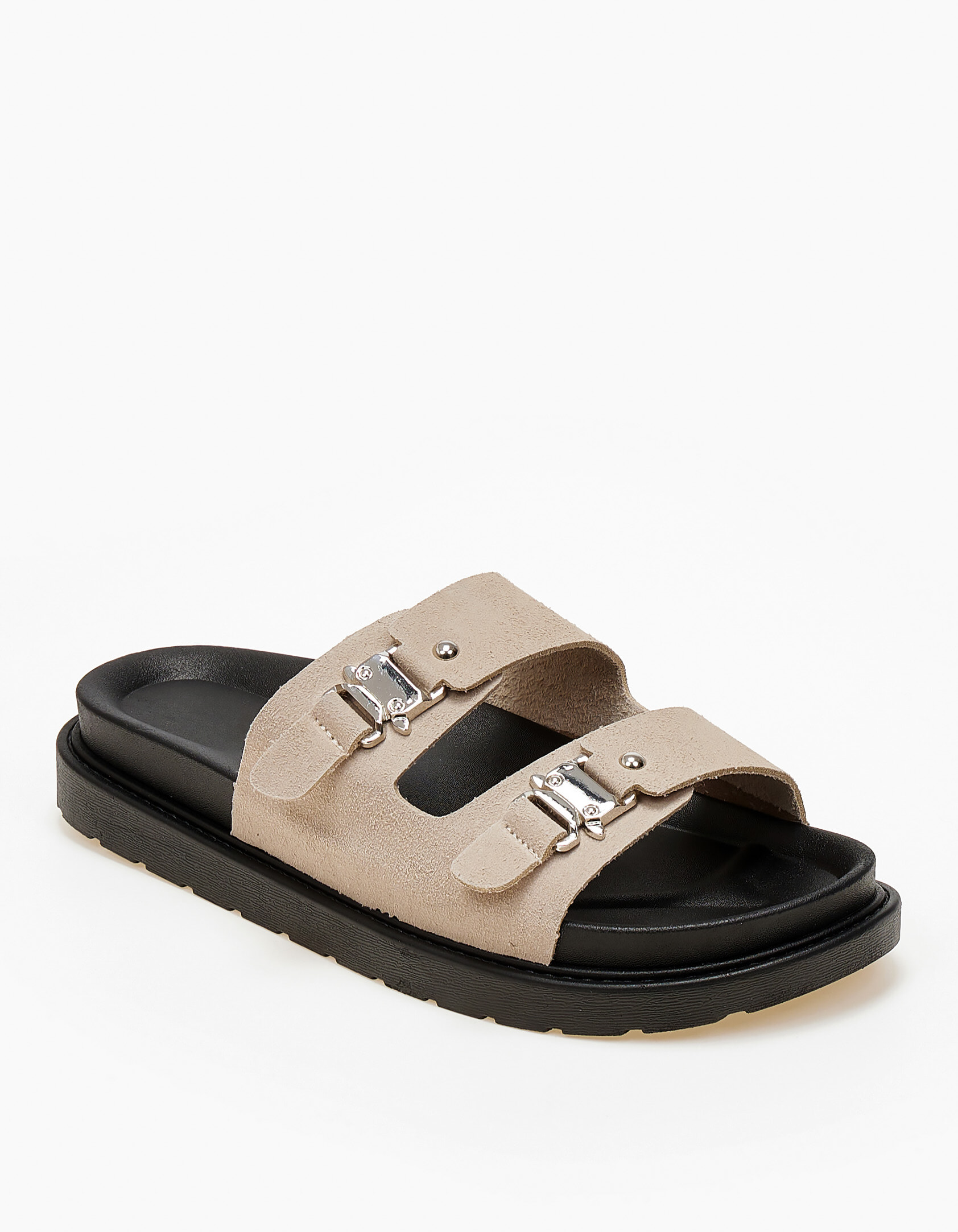 Σανδάλια flatform με suede φάσες - Μπεζ φωτογραφία