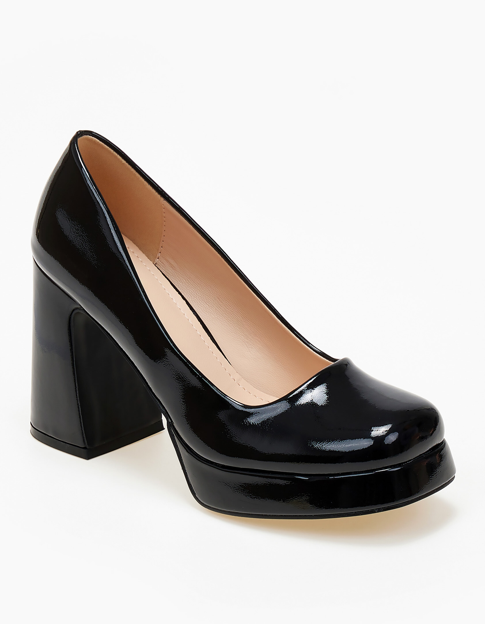 Γόβες με χοντρό τακούνι και φιάπα - Μαύρο φωτογραφία