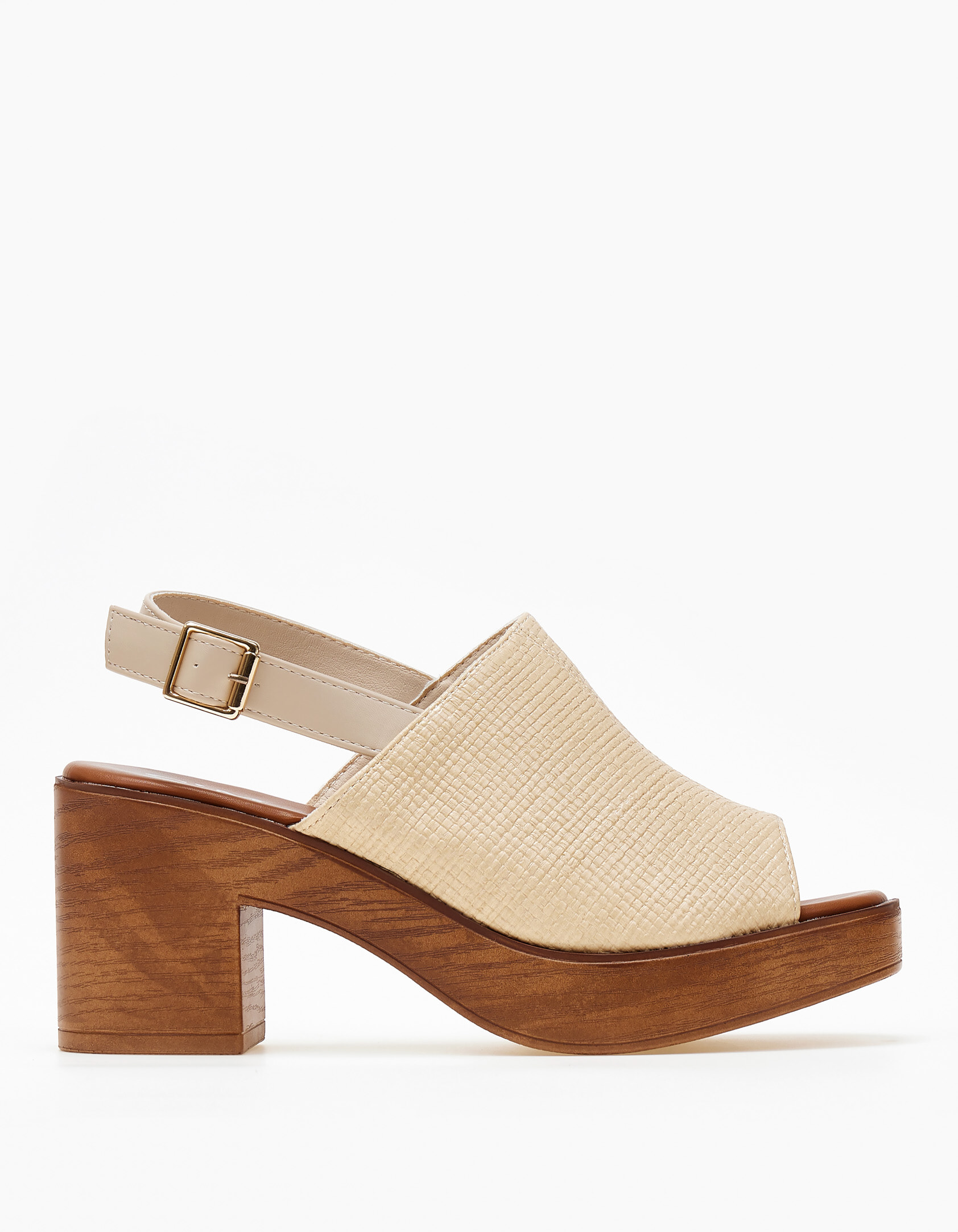 Πέδιλα all day με χοντρό τακούνι και φιάπα - Μπεζ