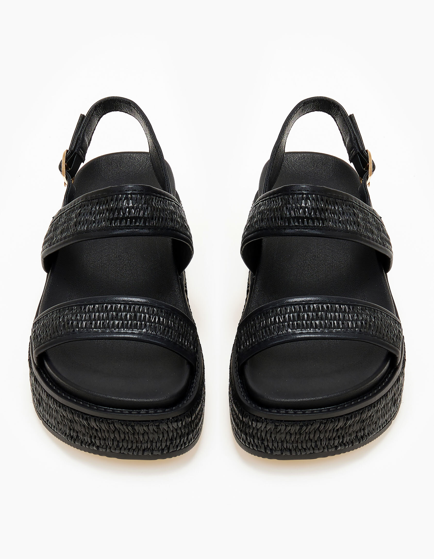 Σανδάλια flatform με ψάθα - Μαύρο φωτογραφία