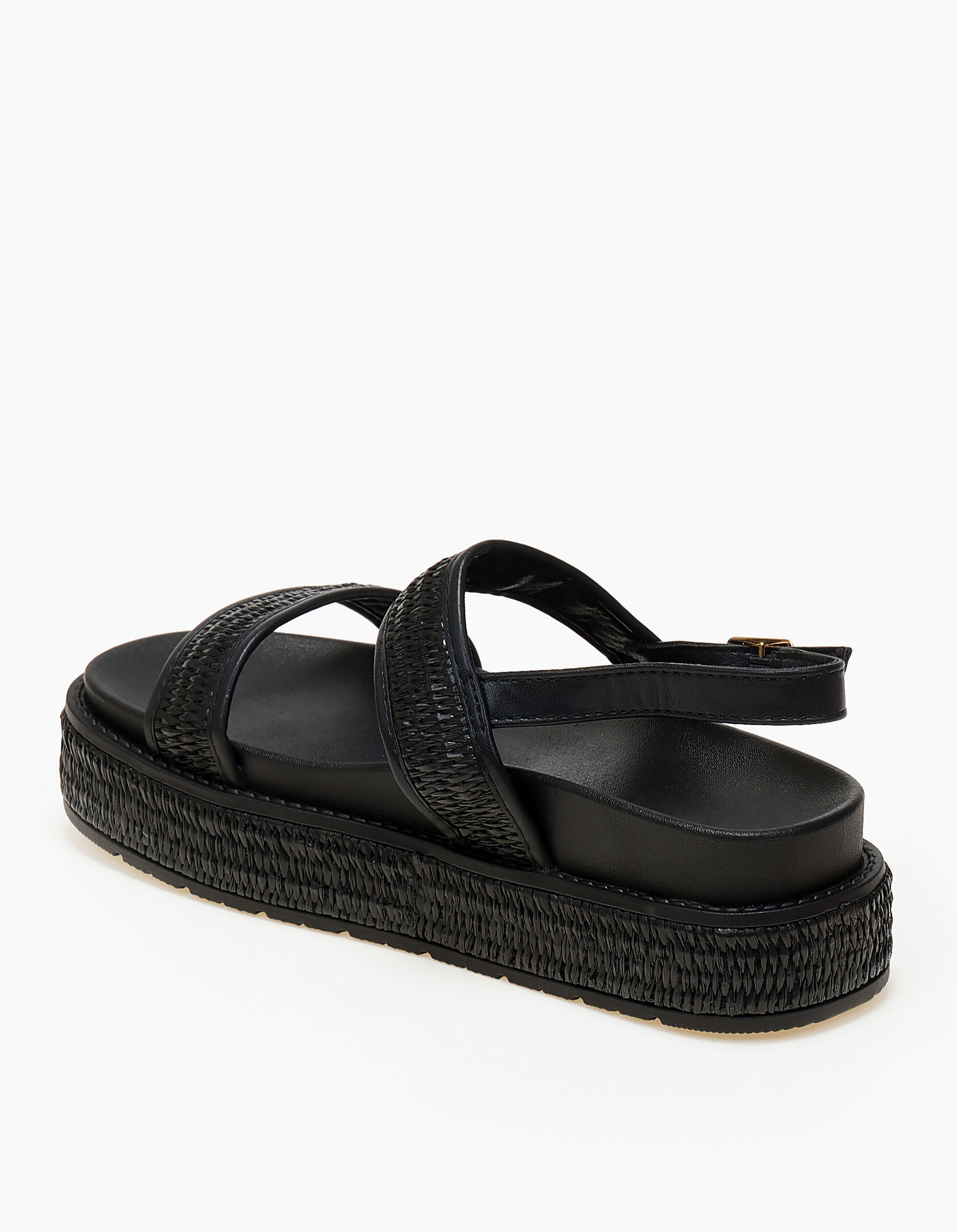 Σανδάλια flatform με ψάθα - Μαύρο φωτογραφία