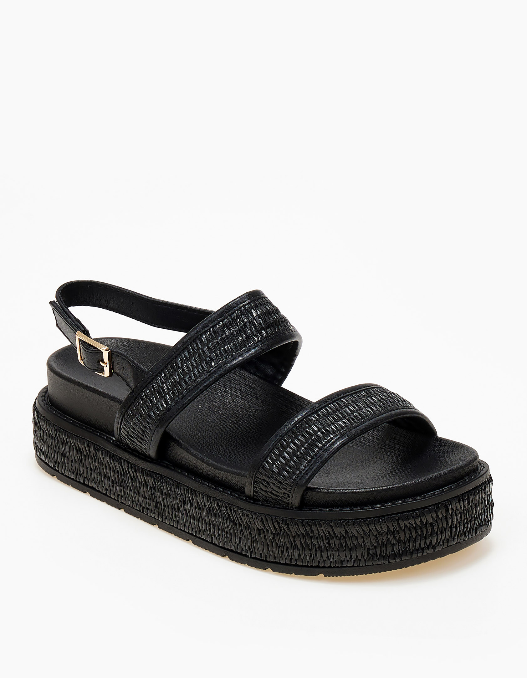 Σανδάλια flatform με ψάθα - Μαύρο φωτογραφία