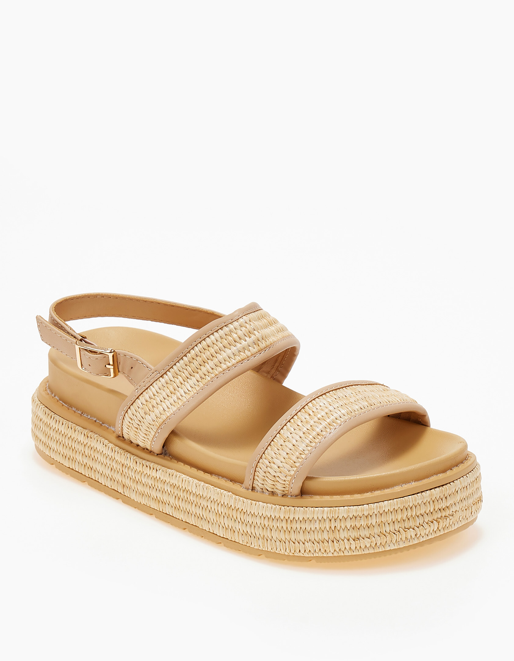 Σανδάλια flatform με ψάθα - Μπεζ