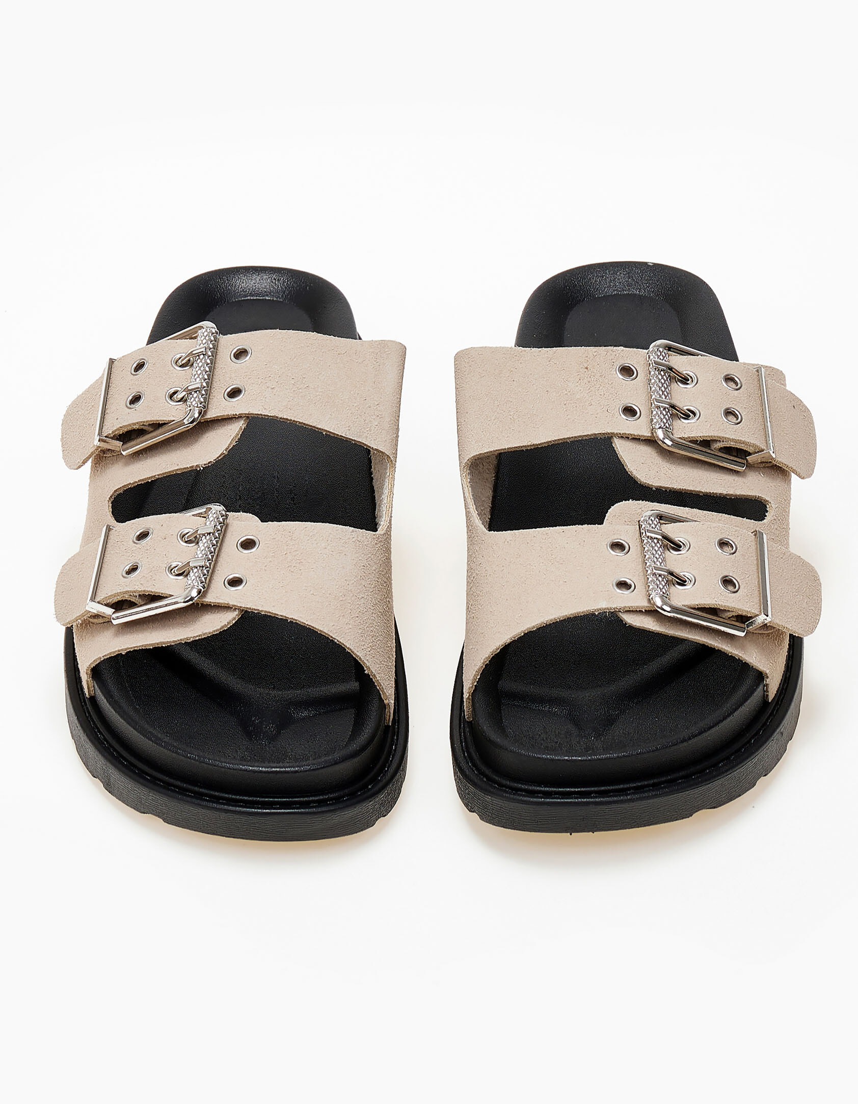 Flatform σανδάλια με ρυθμιζόμενα λουριά και suede υφή - Μπεζ φωτογραφία