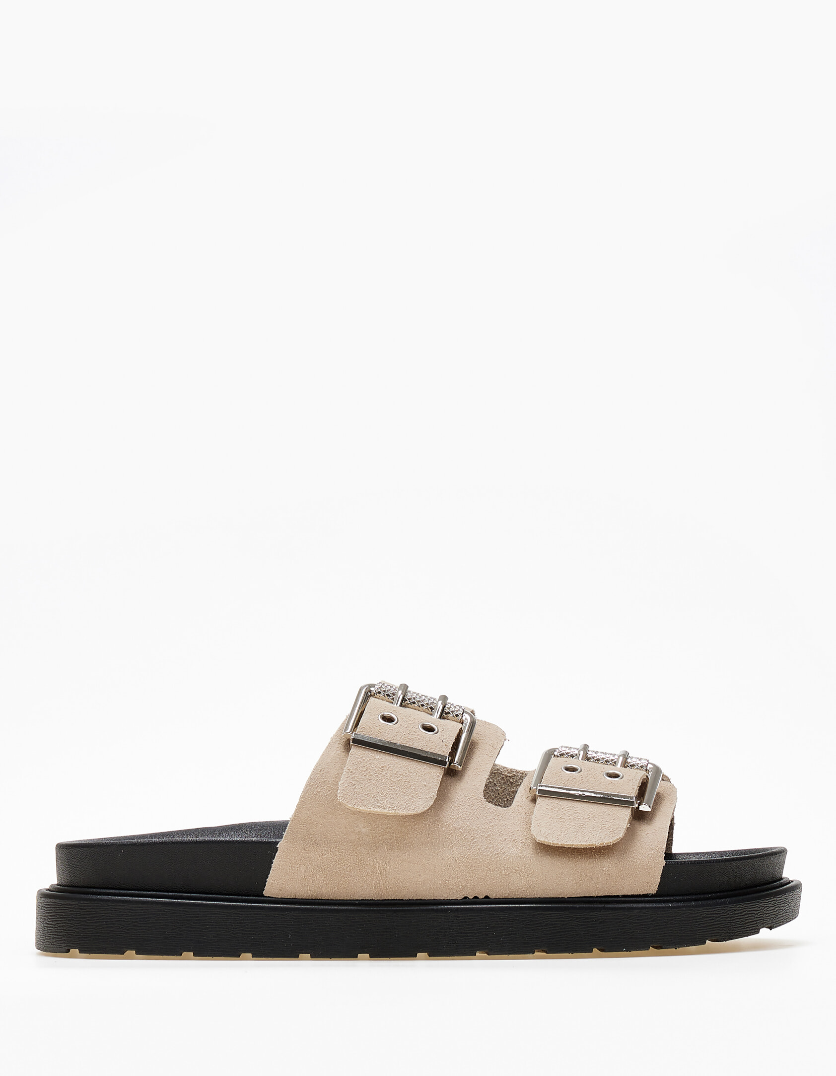 Flatform σανδάλια με ρυθμιζόμενα λουριά και suede υφή - Μπεζ φωτογραφία