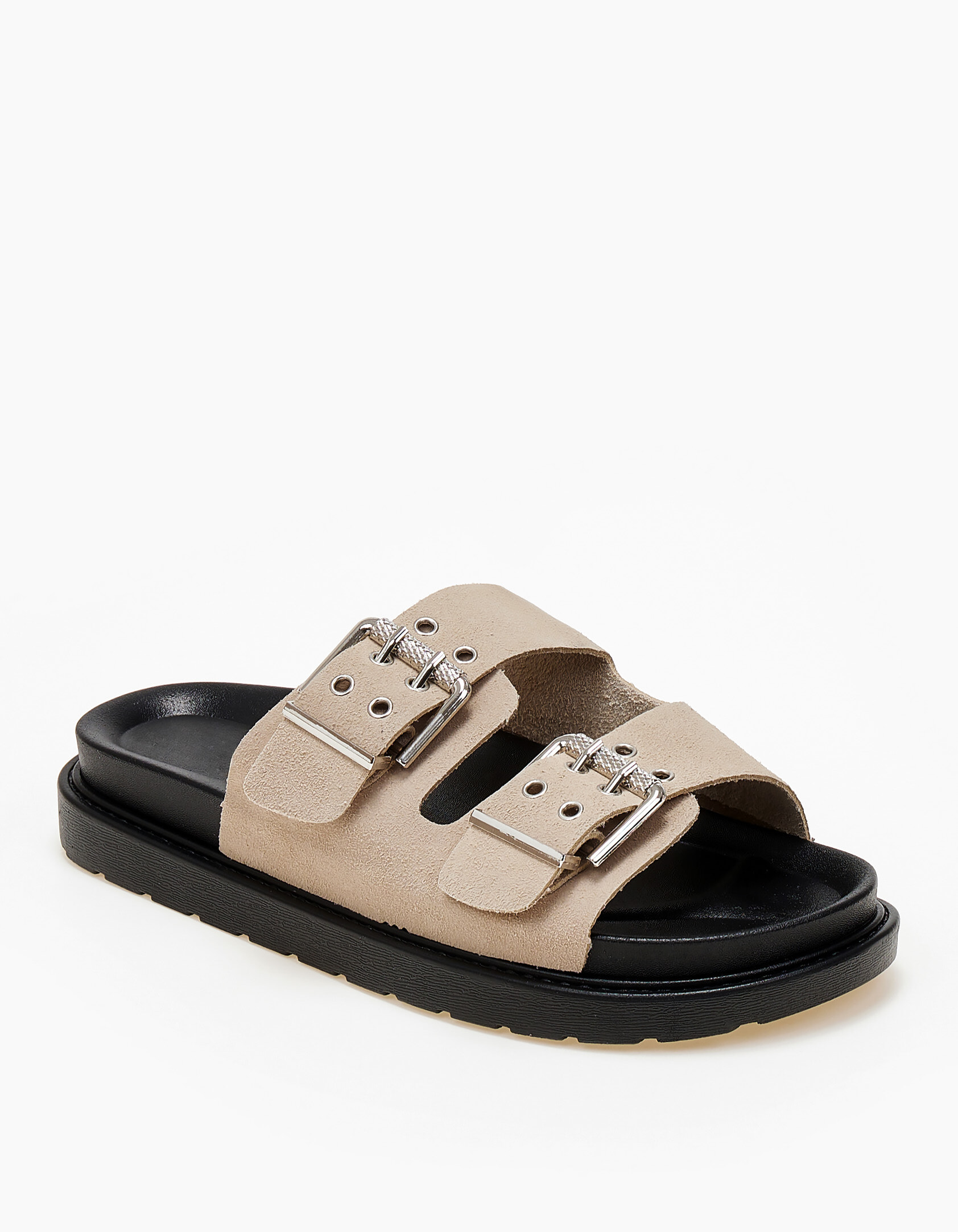 Flatform σανδάλια με ρυθμιζόμενα λουριά και suede υφή - Μπεζ