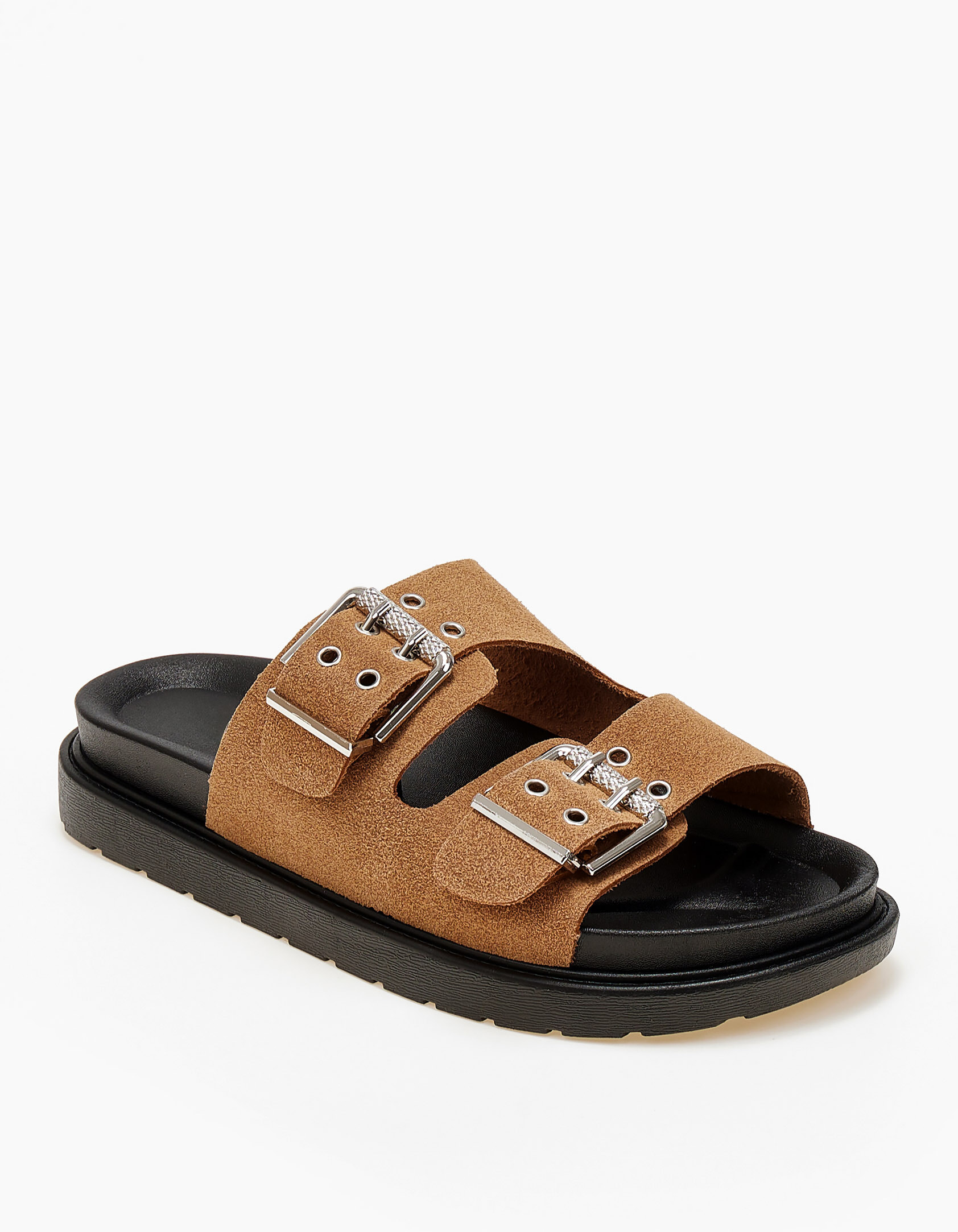 Flatform σανδάλια με ρυθμιζόμενα λουριά και suede υφή - Πούρο