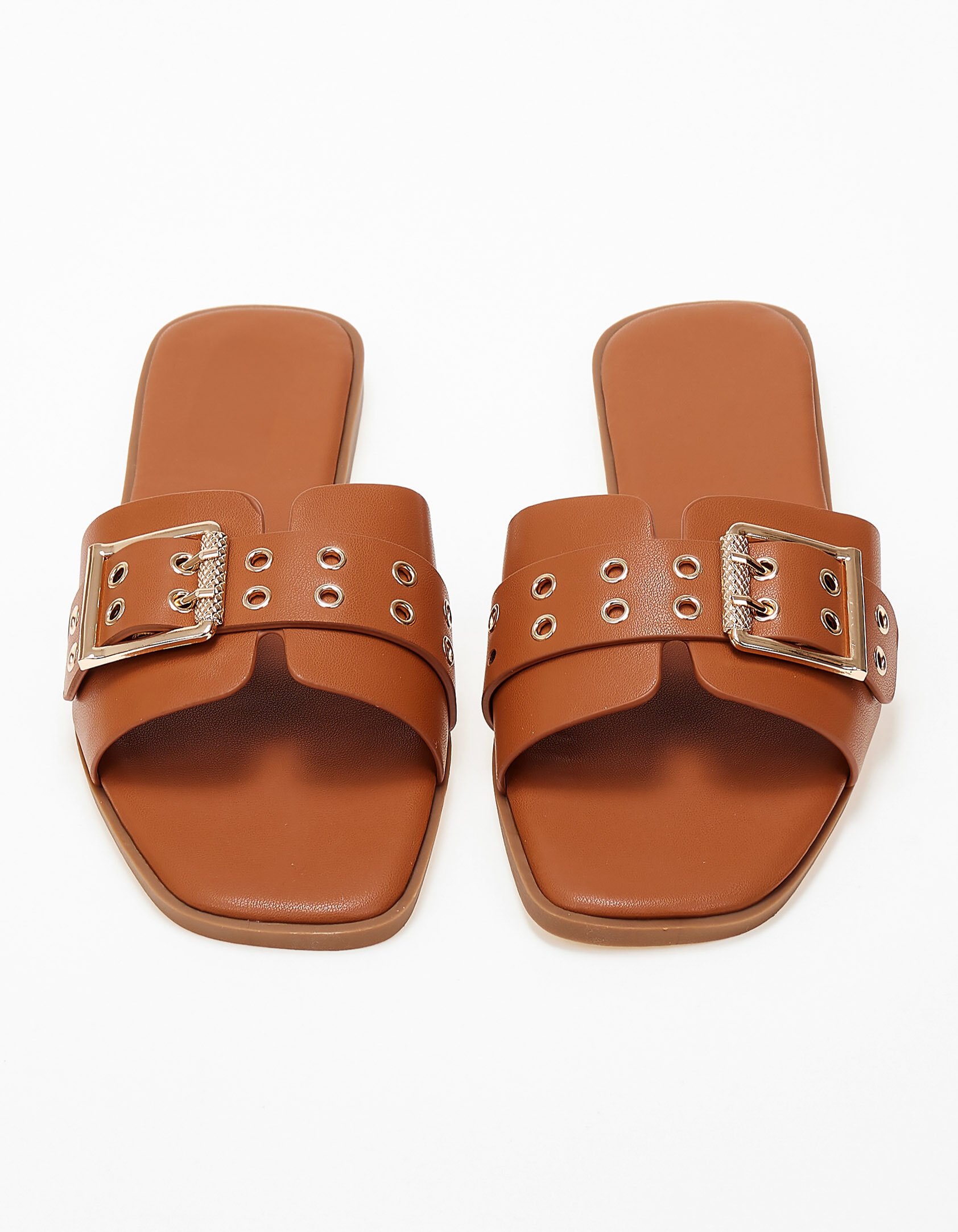 Φλατ mules με αγκράφα και τρουκς - Κάμελ