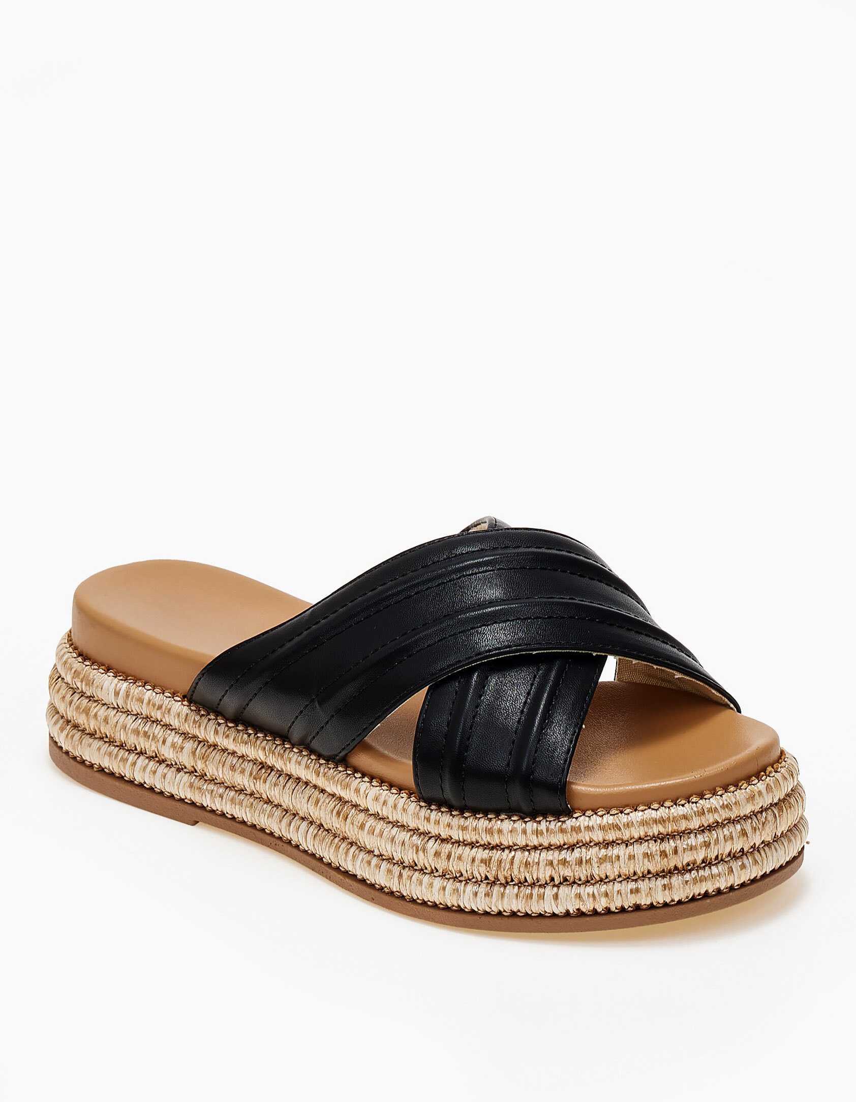 Σανδάλια flatform με χιαστί φάσες - Μαύρο