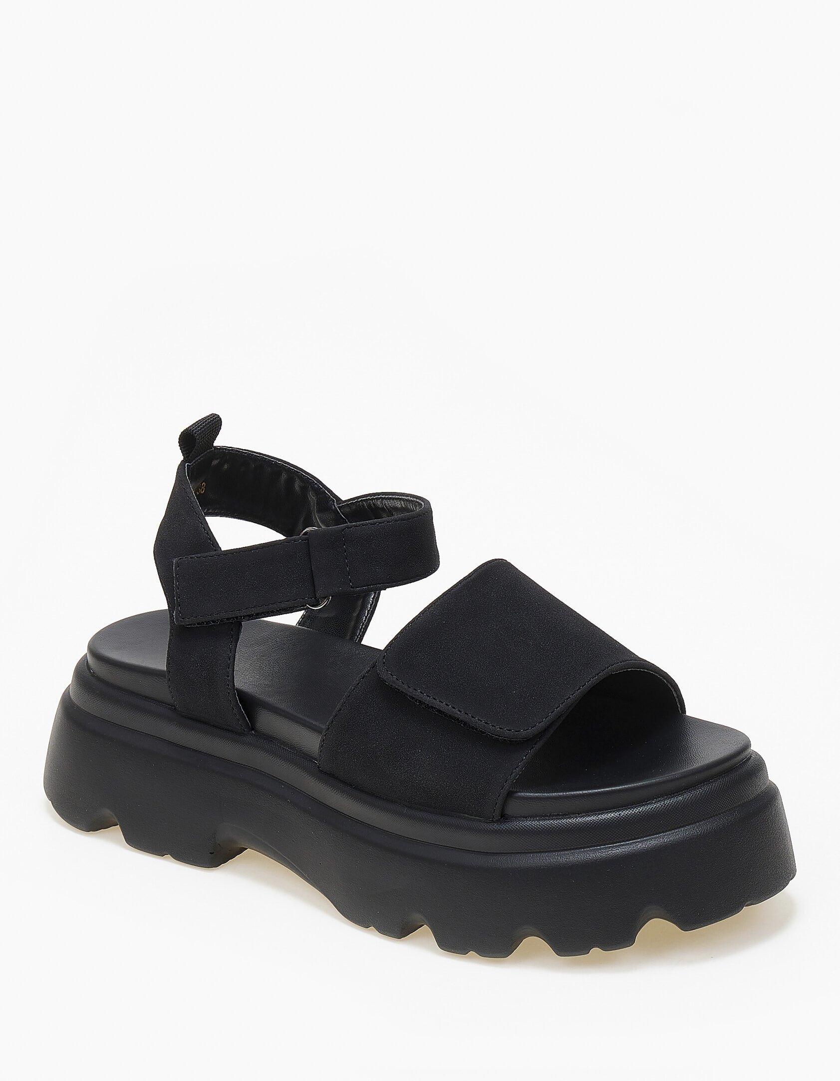 Ψηλά σανδάλια flatform με ρυθμιζόμενη φάσα - Μαύρο