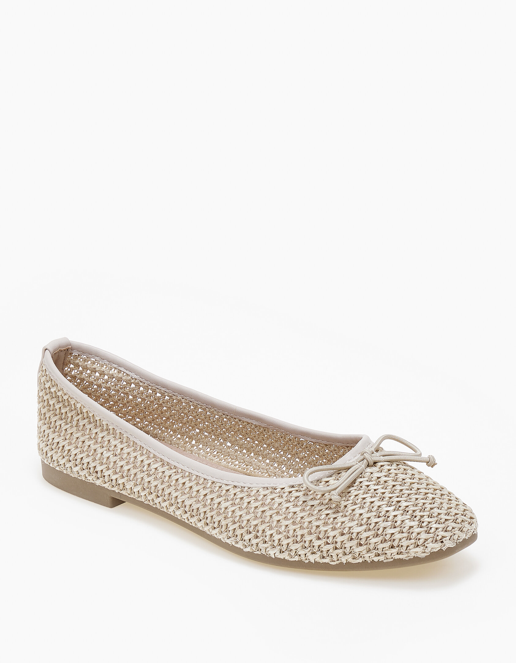 Ballet shoes με ψάθινο πλεκτό σχέδιο και φιογκάκι - Nude