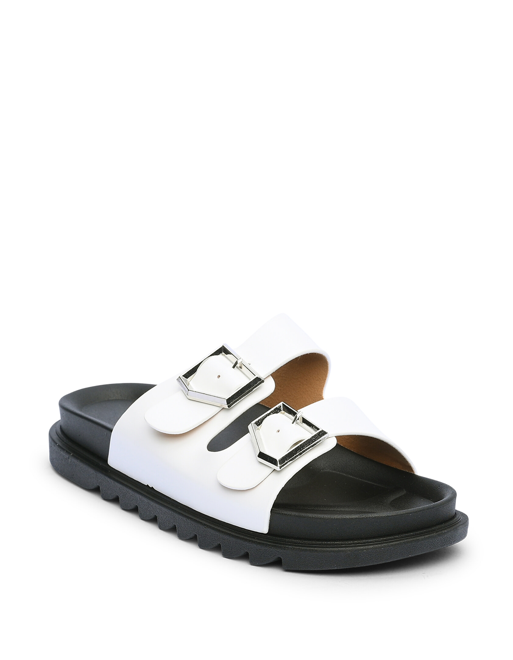 Σανδάλια flatform με αγκράφες - Λευκό