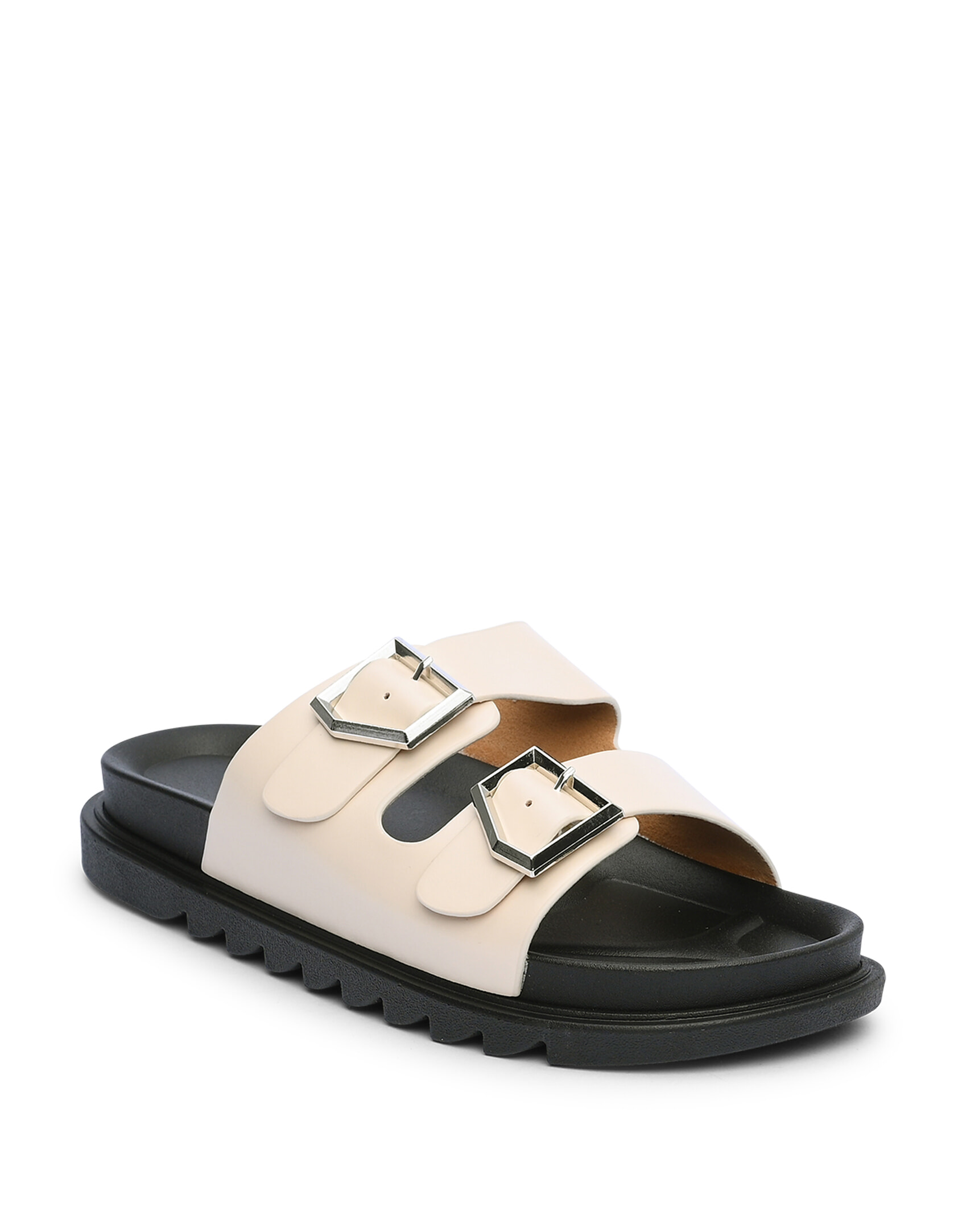 Σανδάλια flatform με αγκράφες - Μπεζ