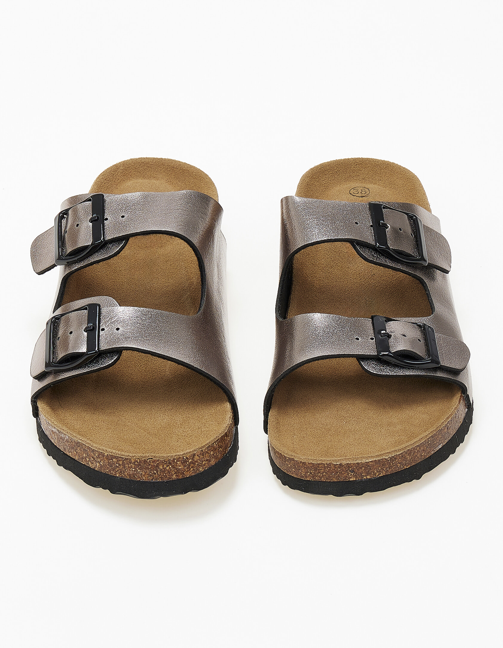 Γυναικεία σανδάλια flatform με ρυθμιζόμενα ζωνάκια και αγκράφες - Γκρι