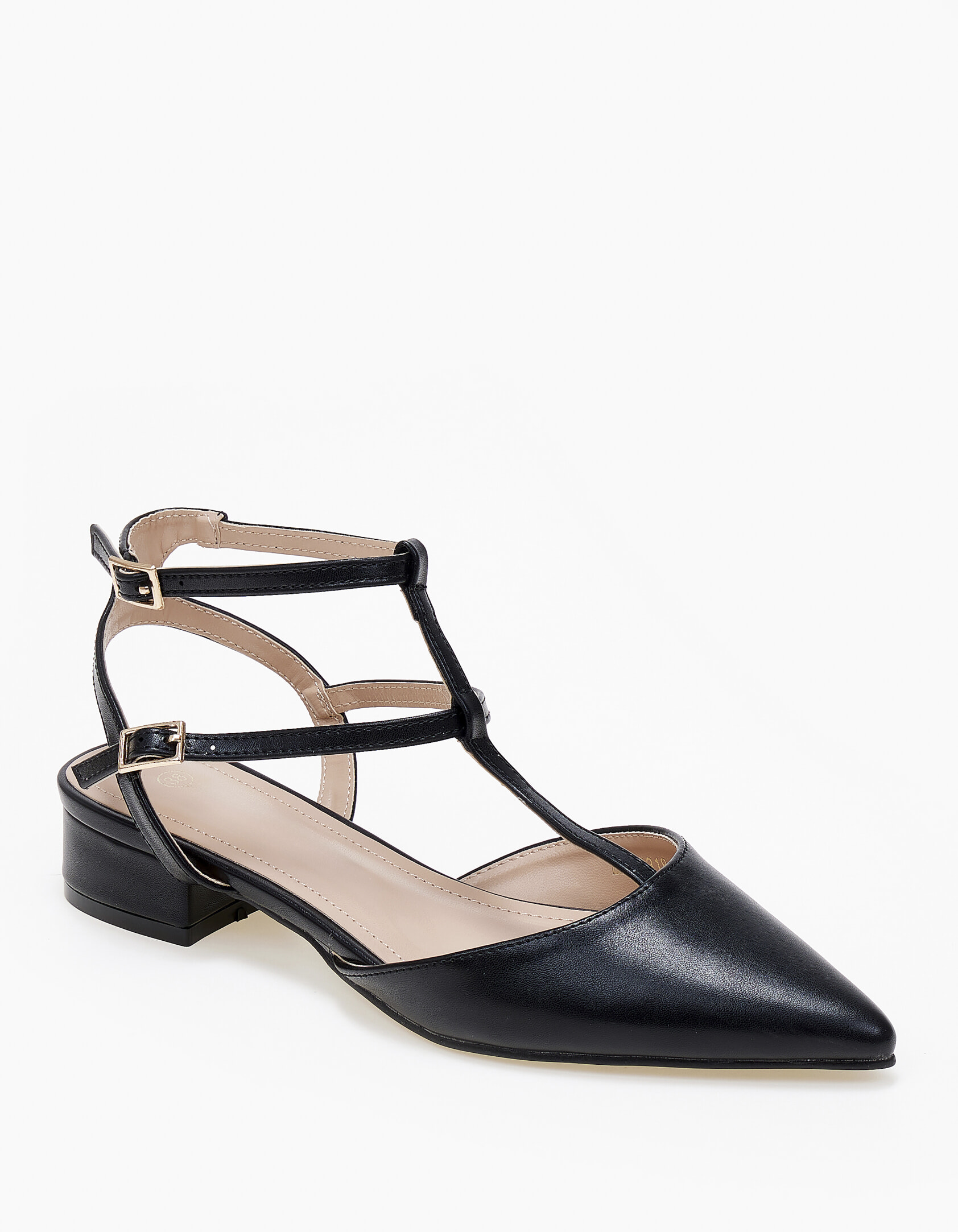 Χαμηλές εξώφτερνες γόβες, μυτερές, με μπαρέτα - Μαύρο