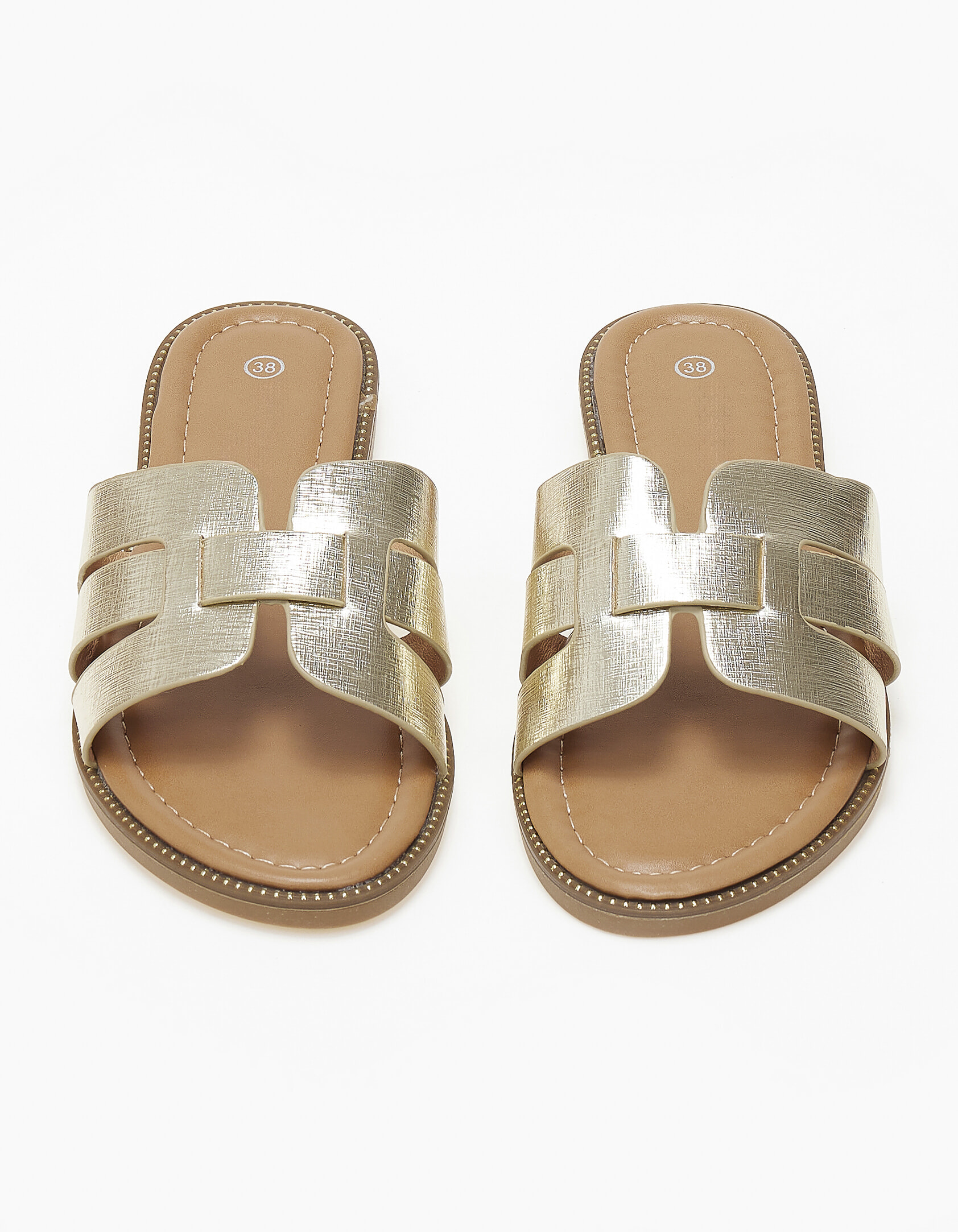 Ανοιχτά σανδάλια slides με φάσα και ανοίγματα - Χρυσό