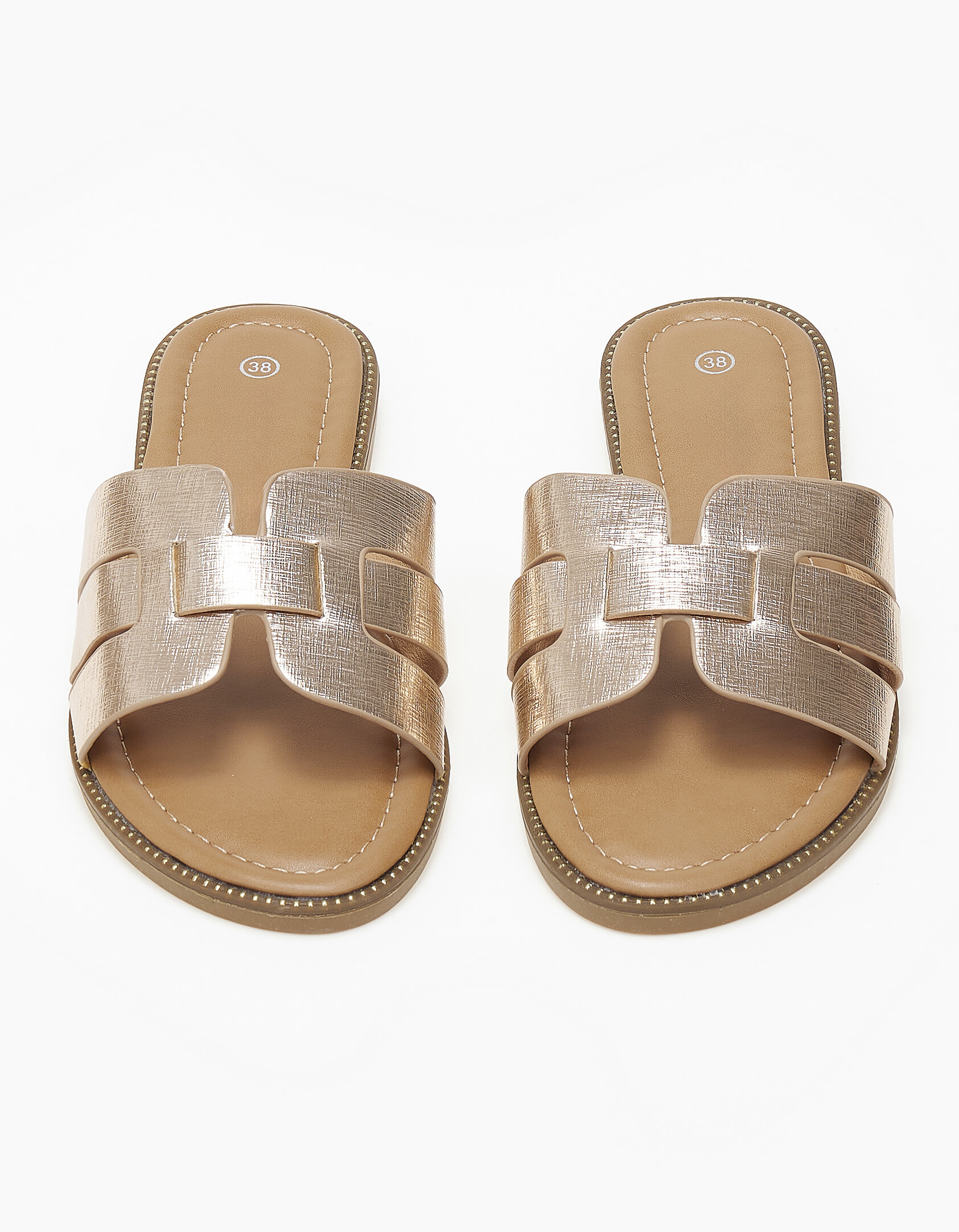 Ανοιχτά σανδάλια slides με φάσα και ανοίγματα - Rose Gold