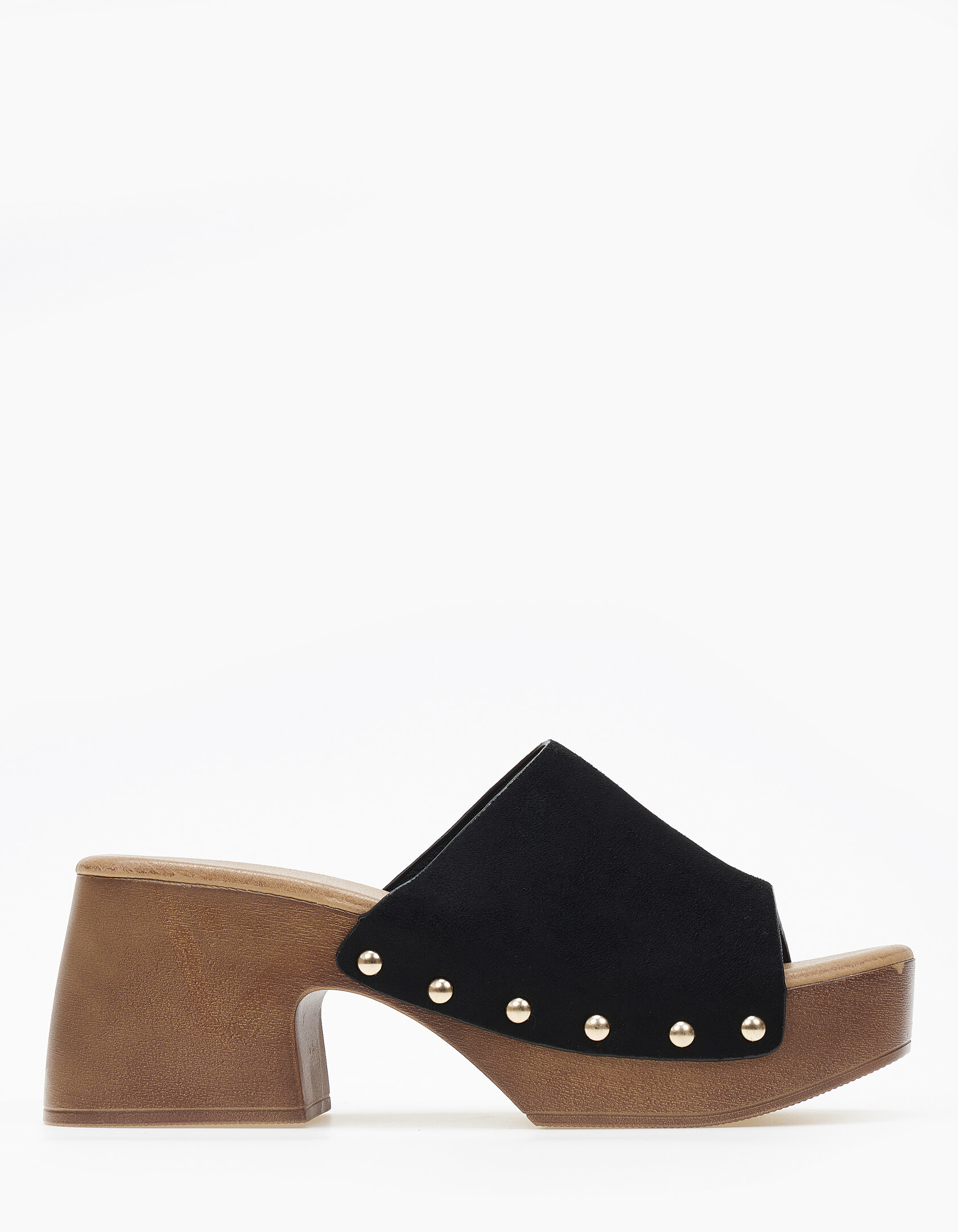 Γυναικεία τσόκαρα με φάσα σε suede υφή - Μαύρο