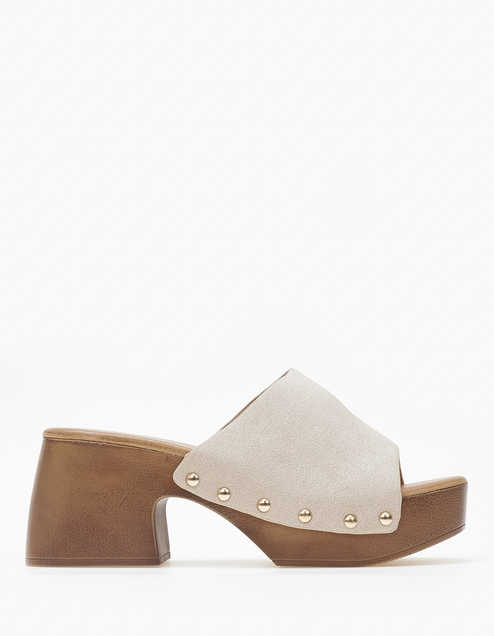 Γυναικεία τσόκαρα με φάσα σε suede υφή - Μπεζ