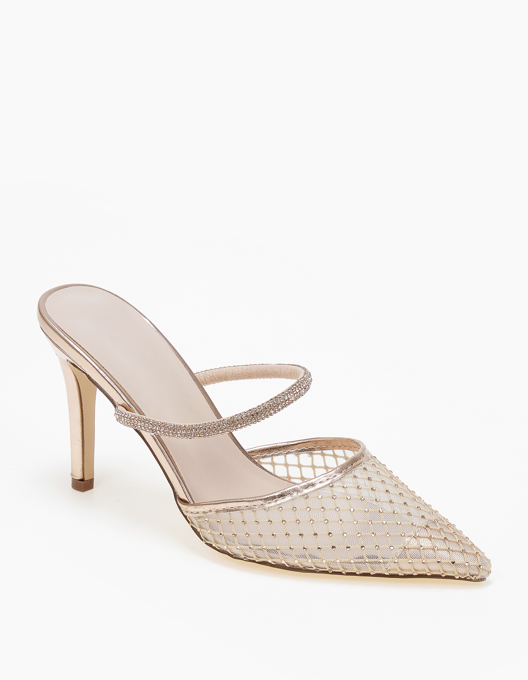 Mules μυτερά με δίχτυ και στρας - Rose Gold