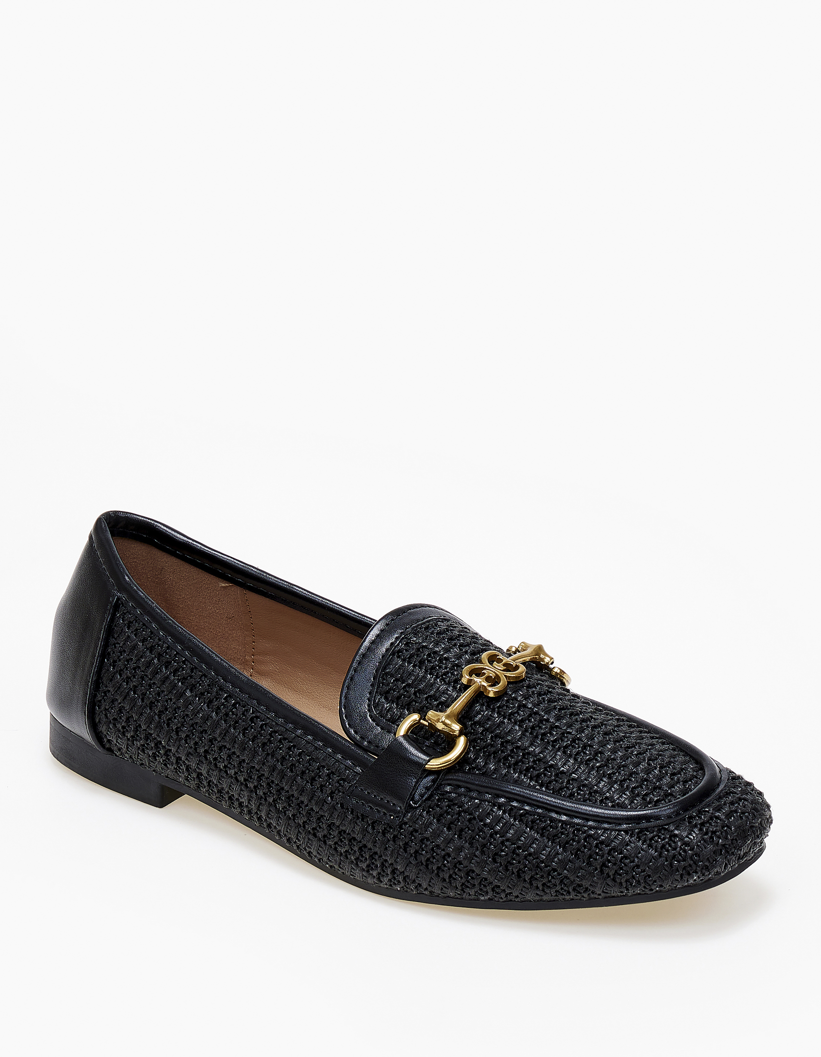 Χαμηλά loafers με σχέδιο ψάθας και αγκράφα - Μαύρο