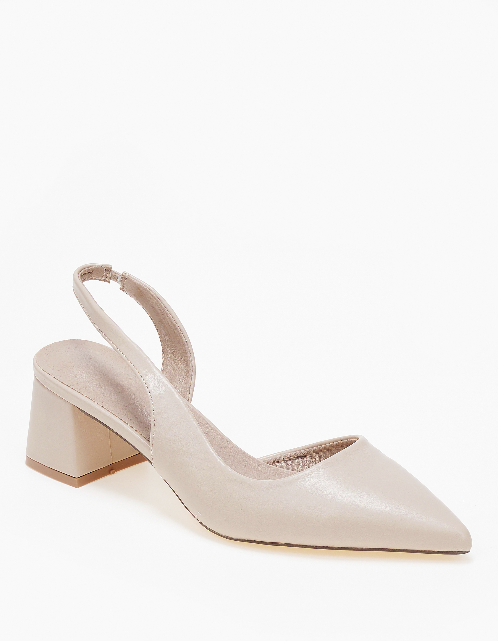 Open heel χαμηλές γόβες με χοντρό τακούνι - Μπεζ