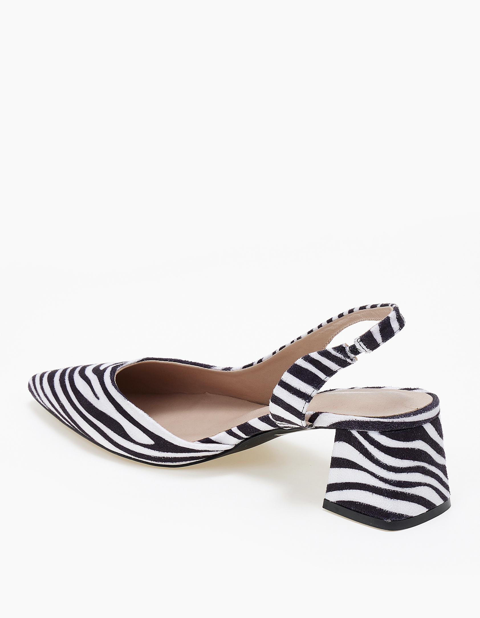Open heel χαμηλές γόβες με χοντρό τακούνι - Zebra φωτογραφία